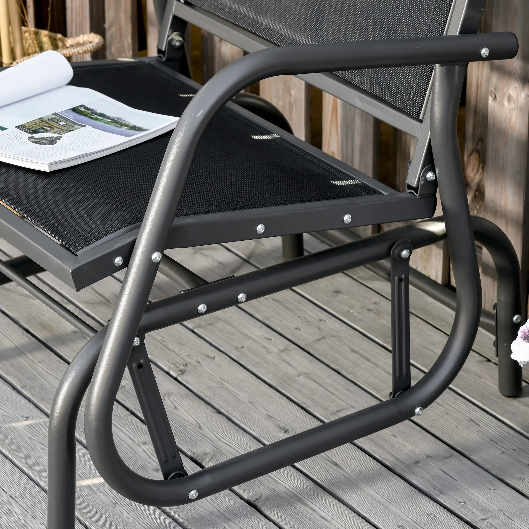 Patio Glider, Breathable Mesh Seat, Metal Frame, Black - Image 9