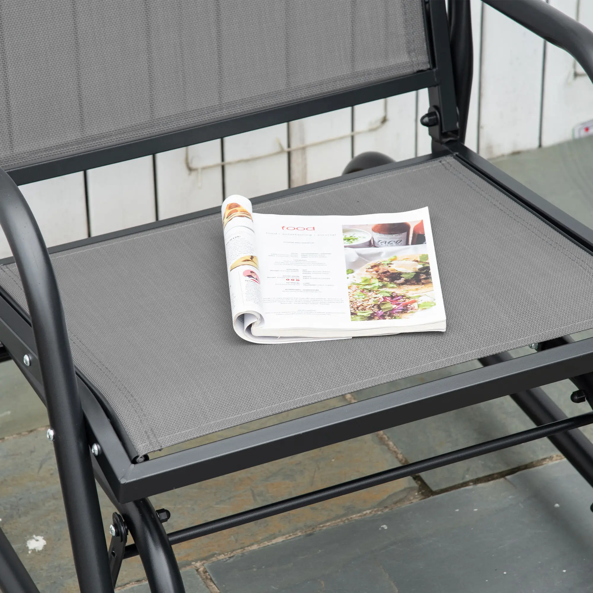 Patio Glider, Breathable Mesh Seat, Metal Frame, Outdoor Swing Chair, Grey - Image 11