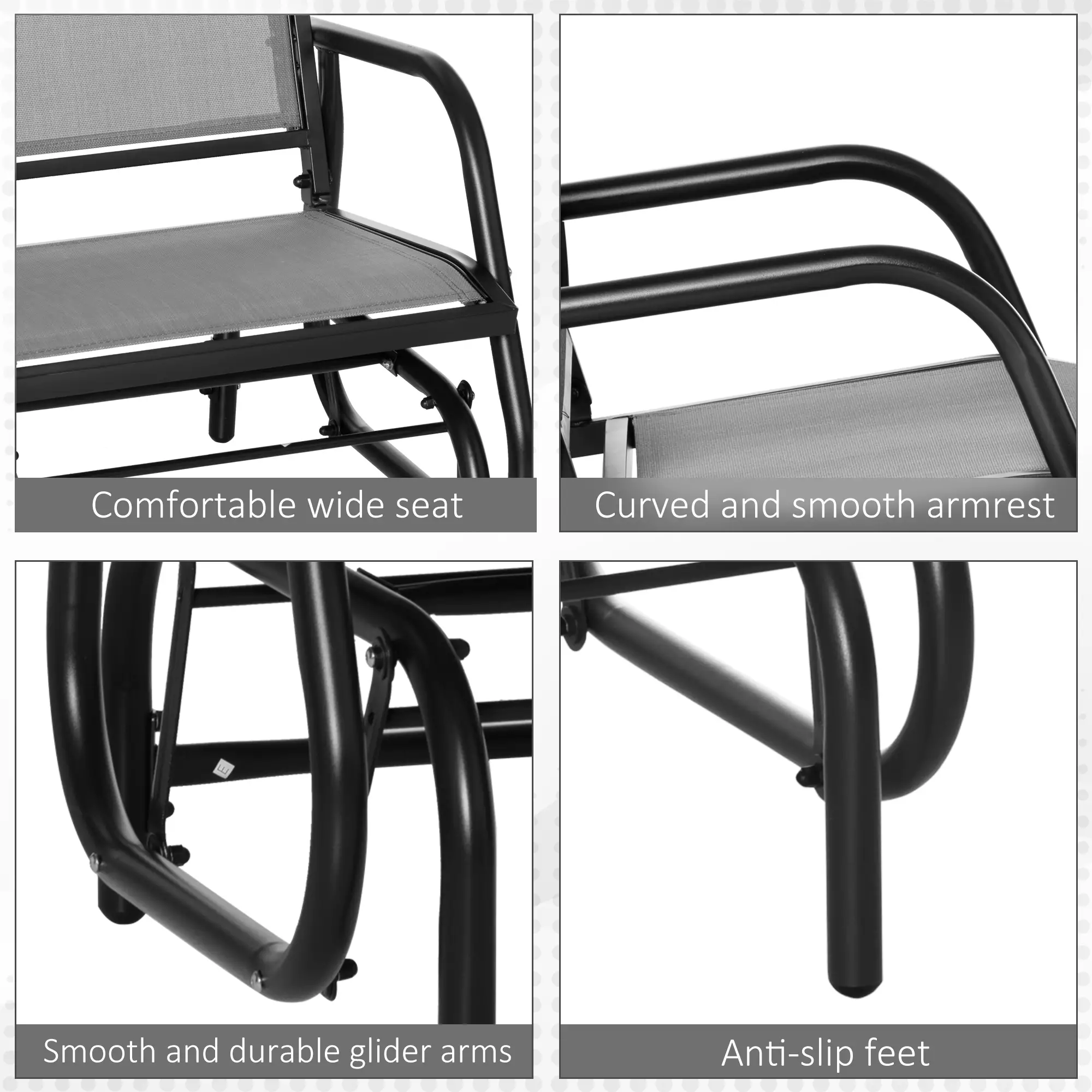 Patio Glider, Breathable Mesh Seat, Metal Frame, Outdoor Swing Chair, Grey - Image 7