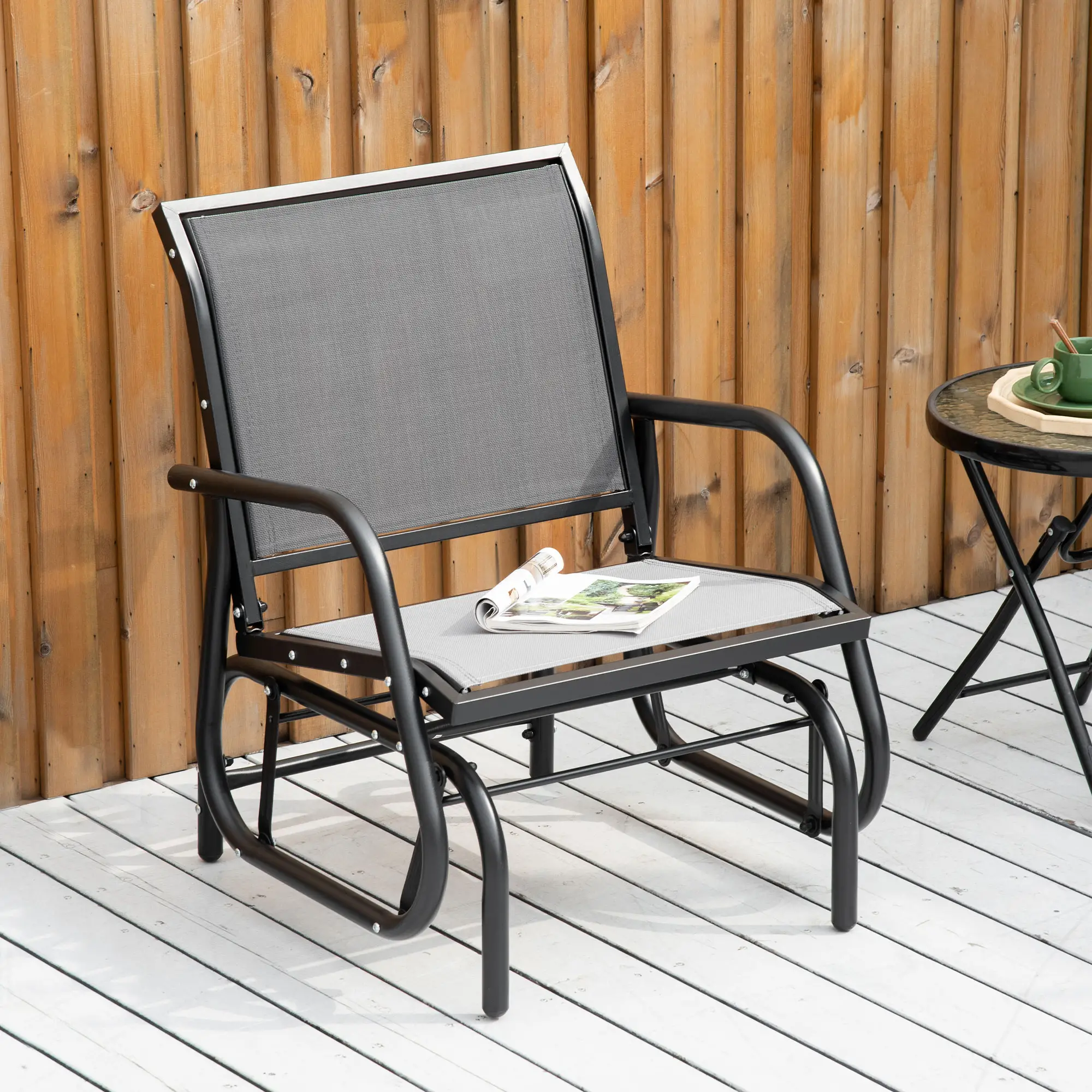 Patio Glider, Breathable Mesh Seat, Metal Frame, Outdoor Swing Chair, Grey - Image 8