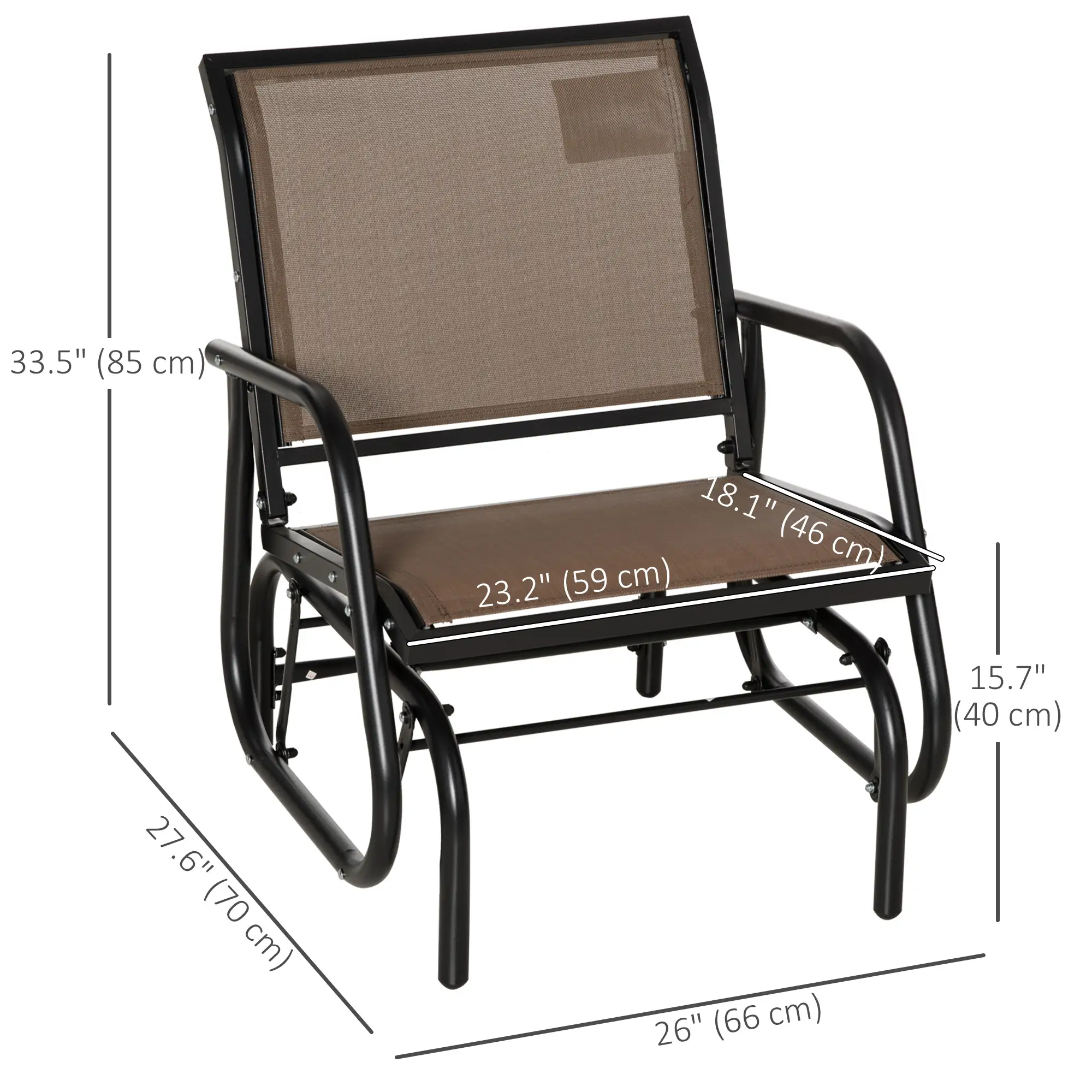 Patio Glider, Breathable Mesh Seat, Metal Frame Swing Chair, Brown - Image 3