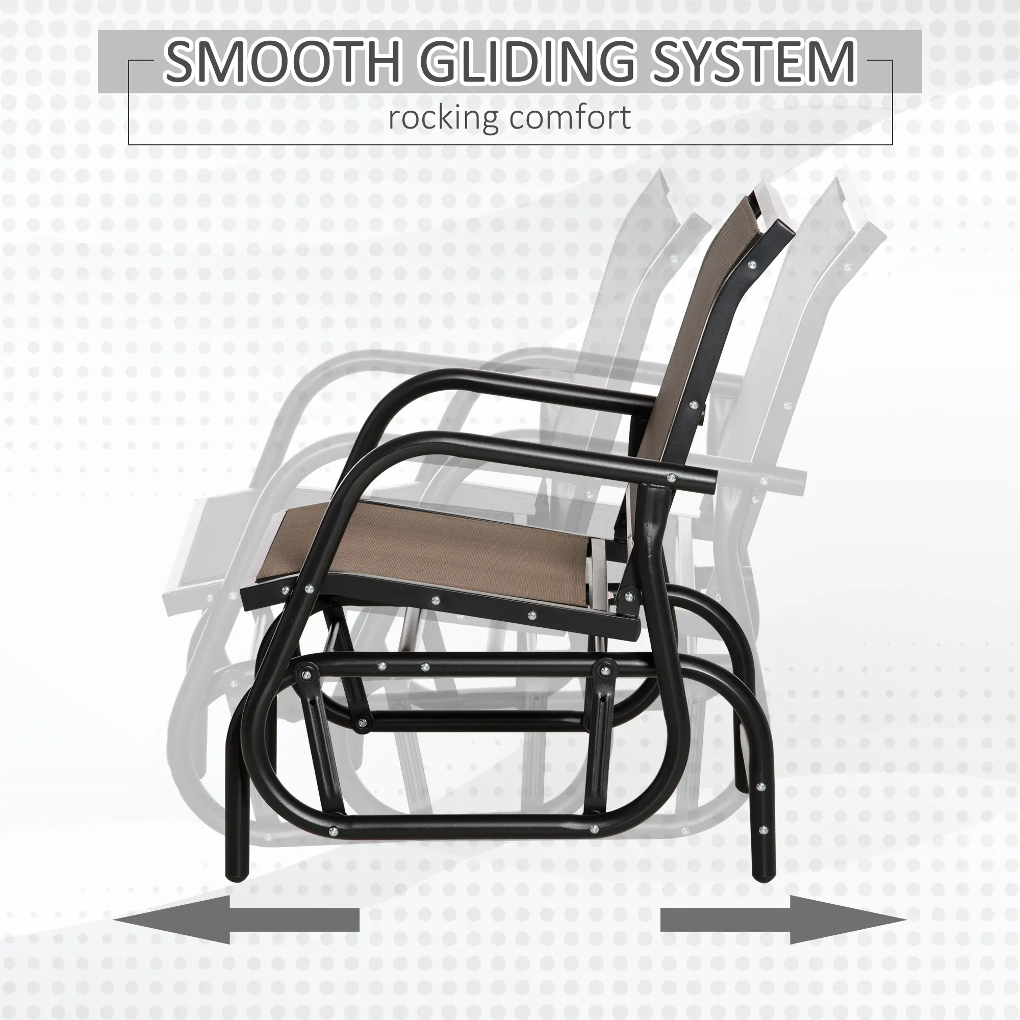 Patio Glider, Breathable Mesh Seat, Metal Frame Swing Chair, Brown - Image 4