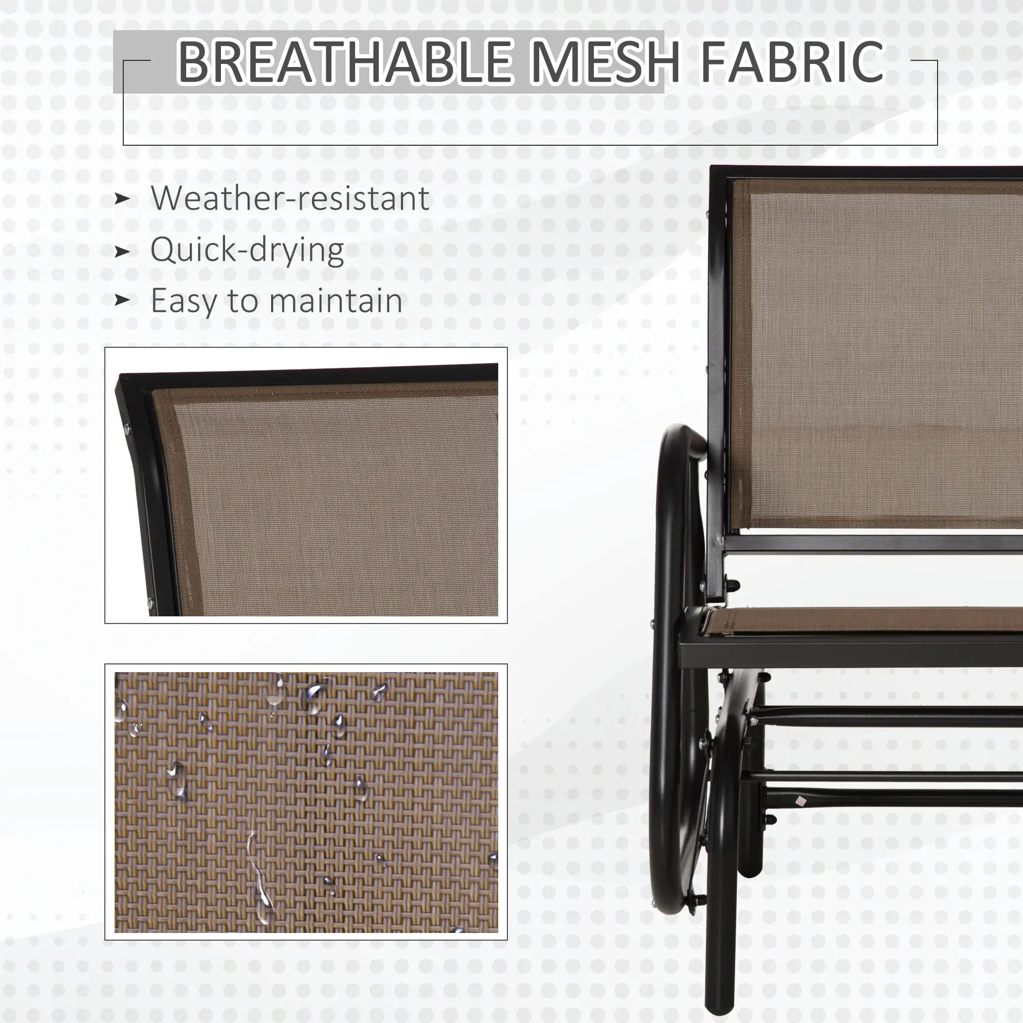 Patio Glider, Breathable Mesh Seat, Metal Frame Swing Chair, Brown - Image 5