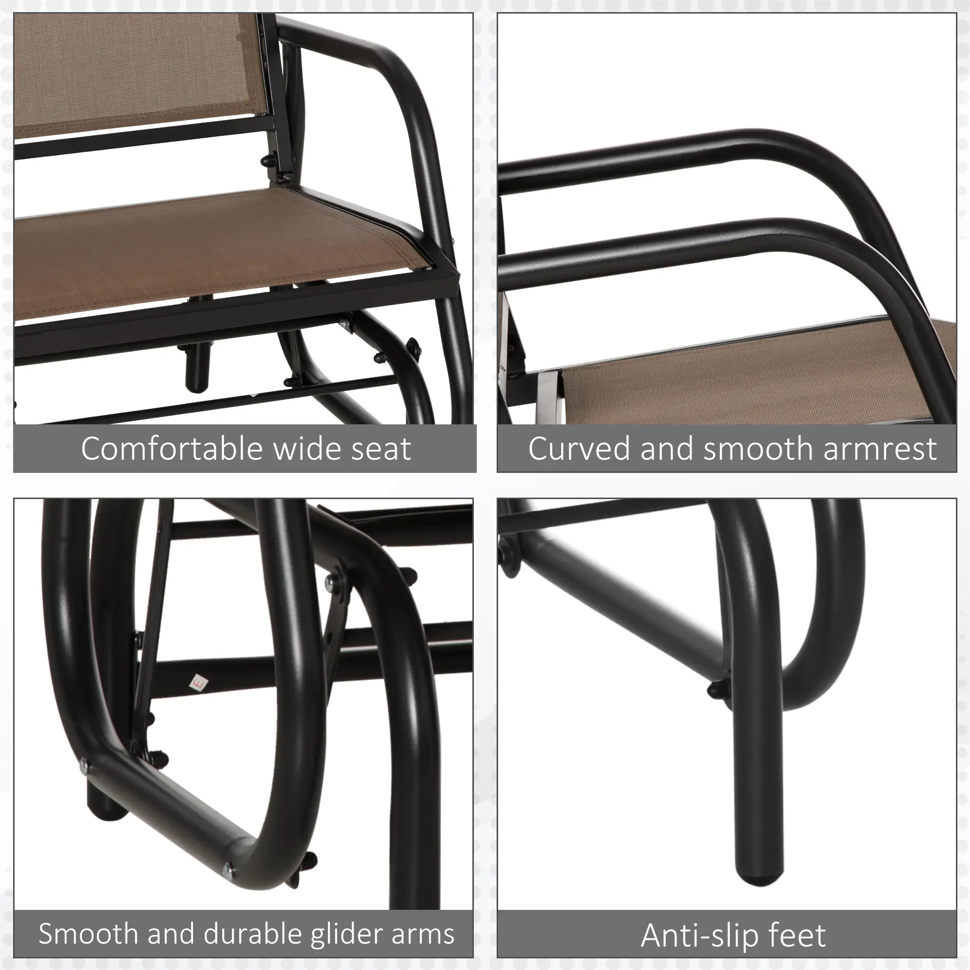 Patio Glider, Breathable Mesh Seat, Metal Frame Swing Chair, Brown - Image 7