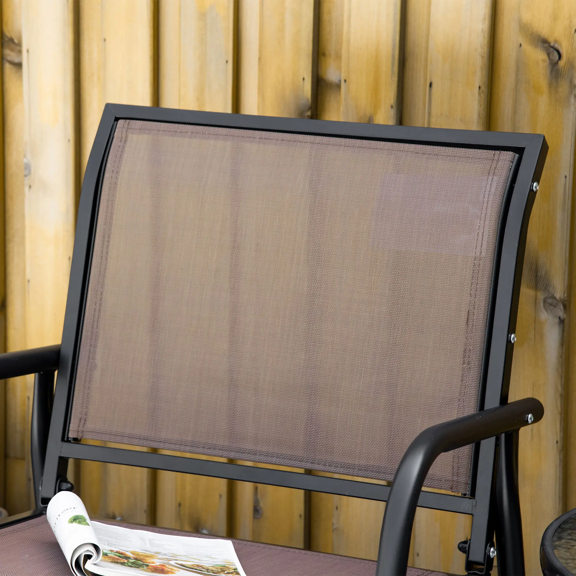 Patio Glider, Breathable Mesh Seat, Metal Frame Swing Chair, Brown - Image 9