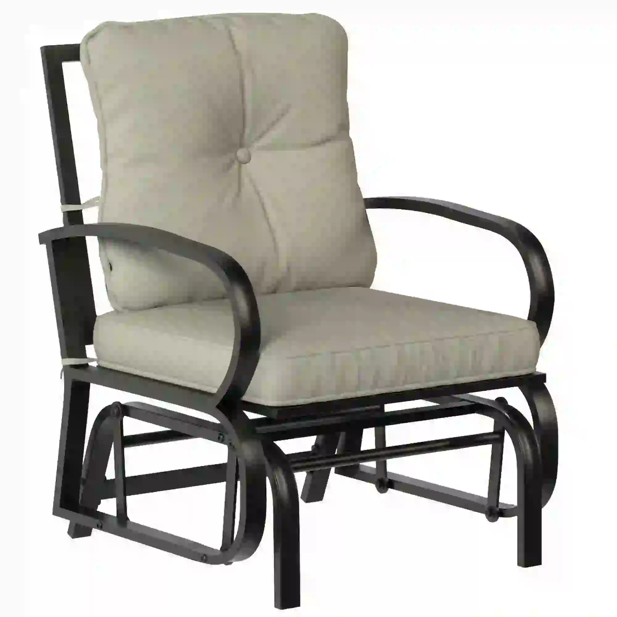 Patio Glider Chair With Cushions, Steel Frame, Curved Armrests, Beige - Image 11