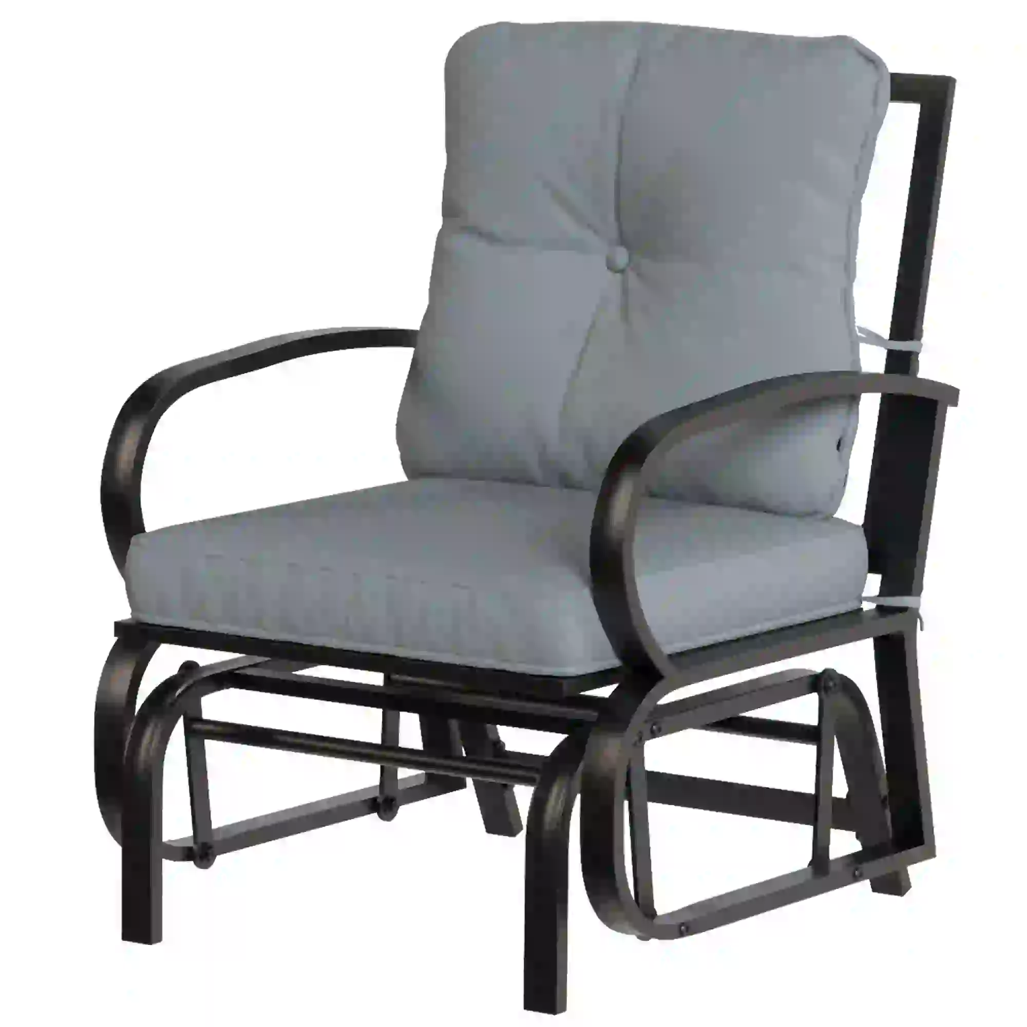 Patio Glider Chair With Cushions, Steel Frame, Curved Armrests, Light Grey