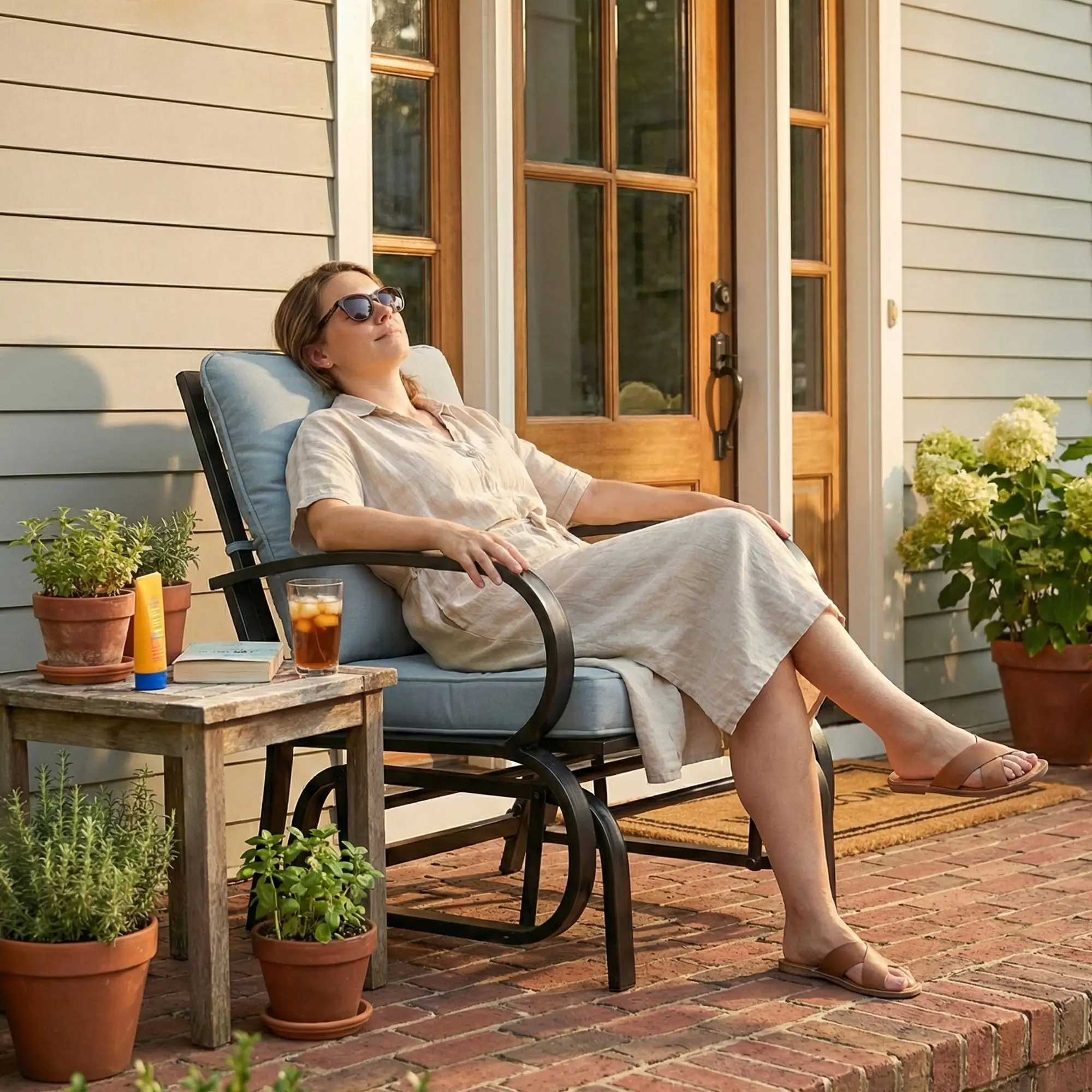 Patio Glider Chair With Cushions, Steel Frame, Curved Armrests, Light Grey - Image 10