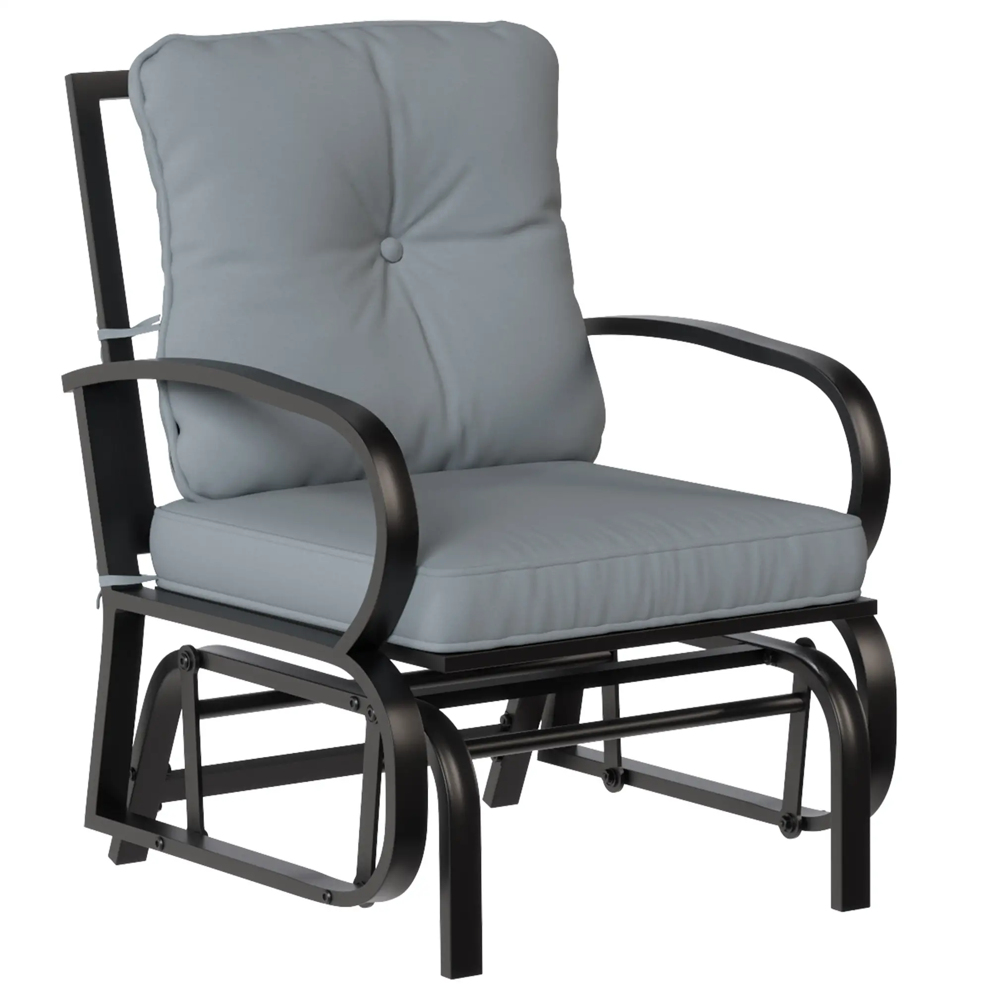 Patio Glider Chair With Cushions, Steel Frame, Curved Armrests, Light Grey - Image 11
