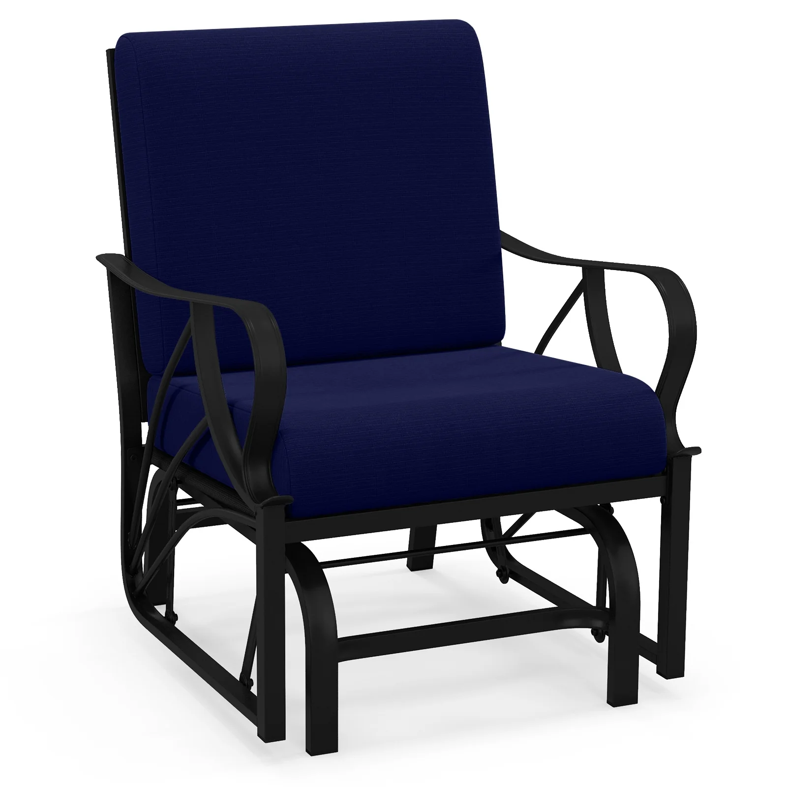 Patio Glider Rocking Chair, Thick Cushion, Curved Armrest, Navy - Image 4