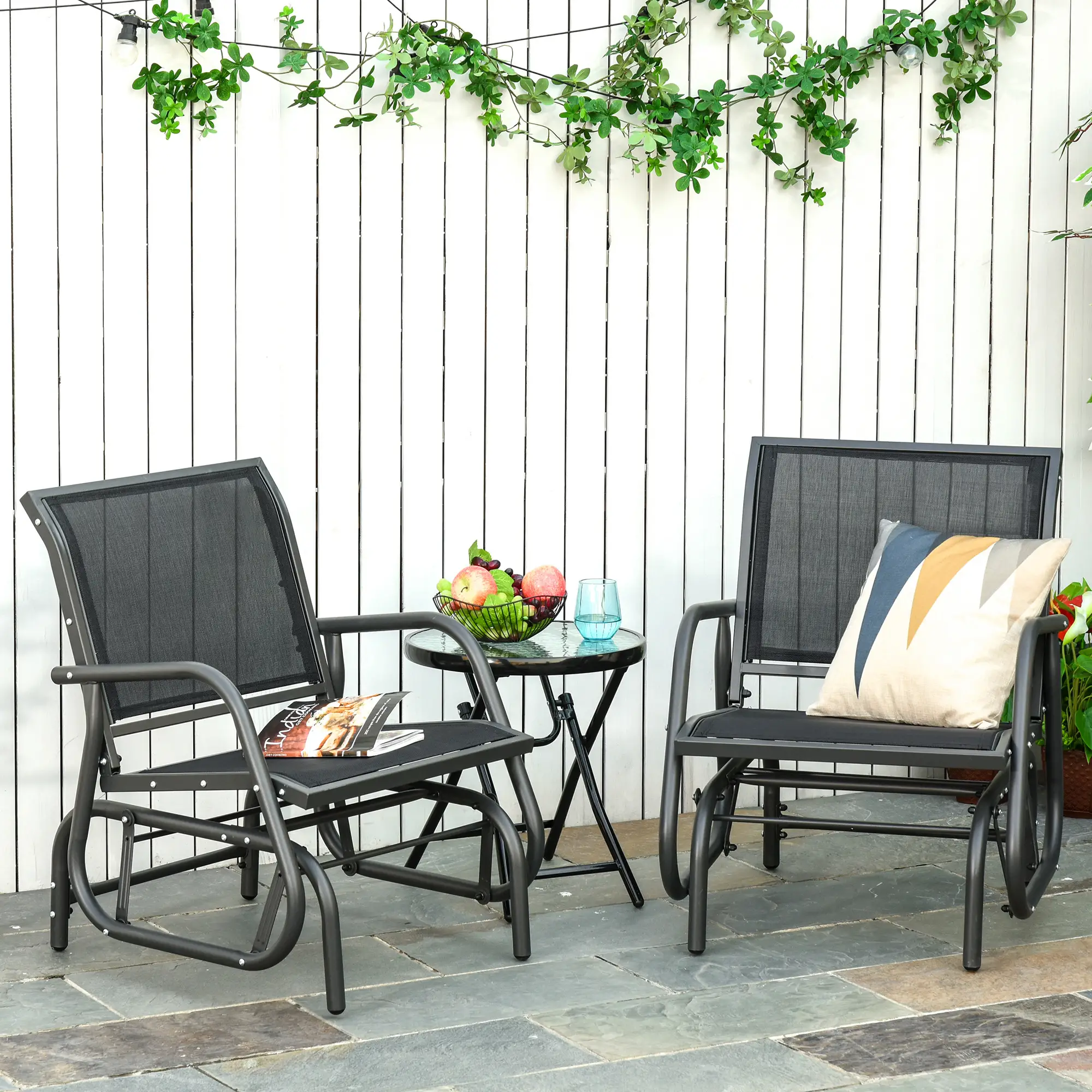 Patio Glider Set, 2 Outdoor Chairs, Breathable Mesh Seat, Black - Image 2