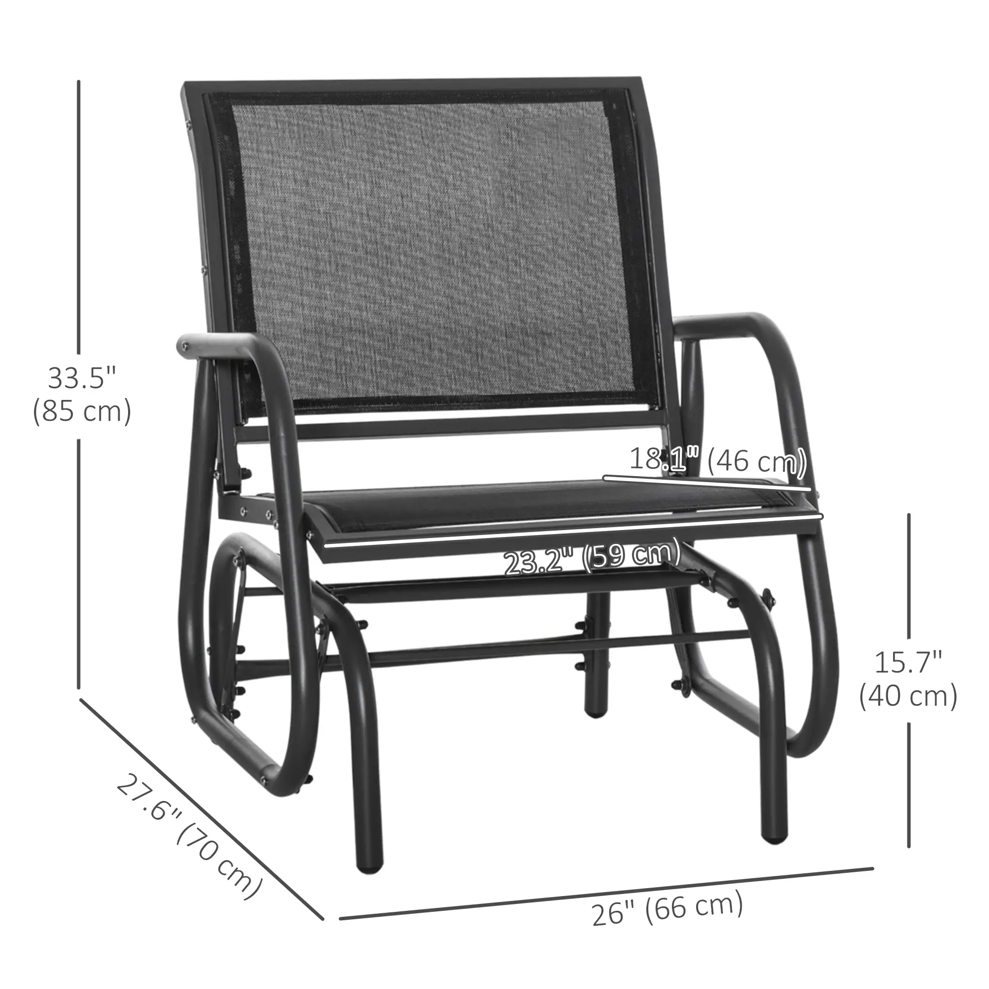 Patio Glider Set, 2 Outdoor Chairs, Breathable Mesh Seat, Black - Image 3