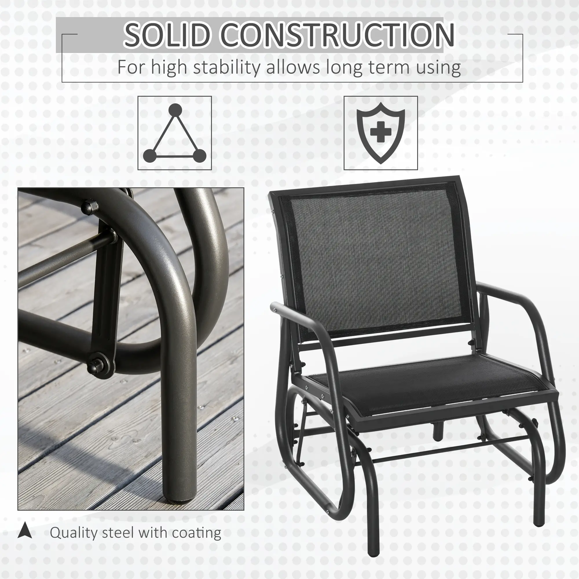 Patio Glider Set, 2 Outdoor Chairs, Breathable Mesh Seat, Black - Image 6