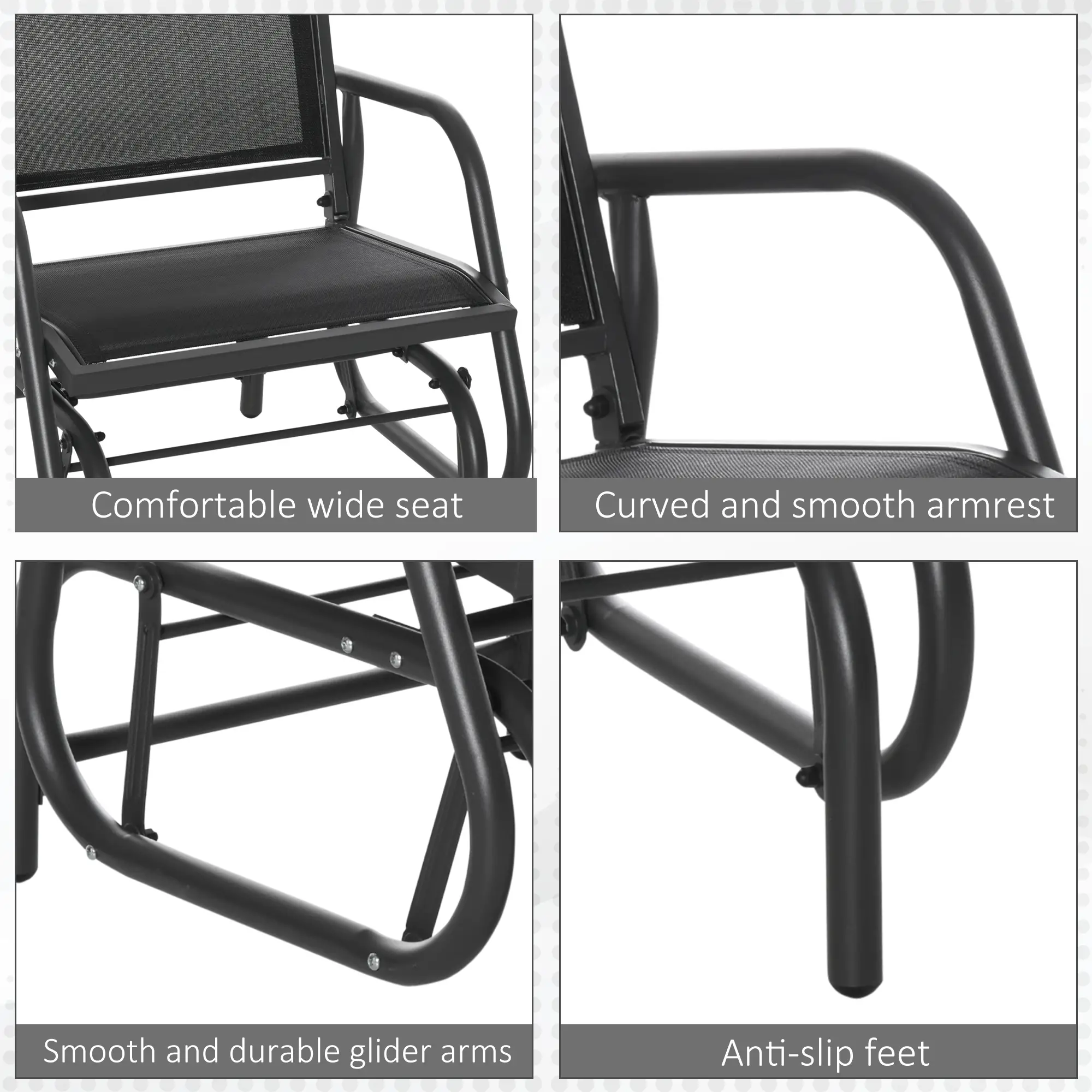 Patio Glider Set, 2 Outdoor Chairs, Breathable Mesh Seat, Black - Image 7