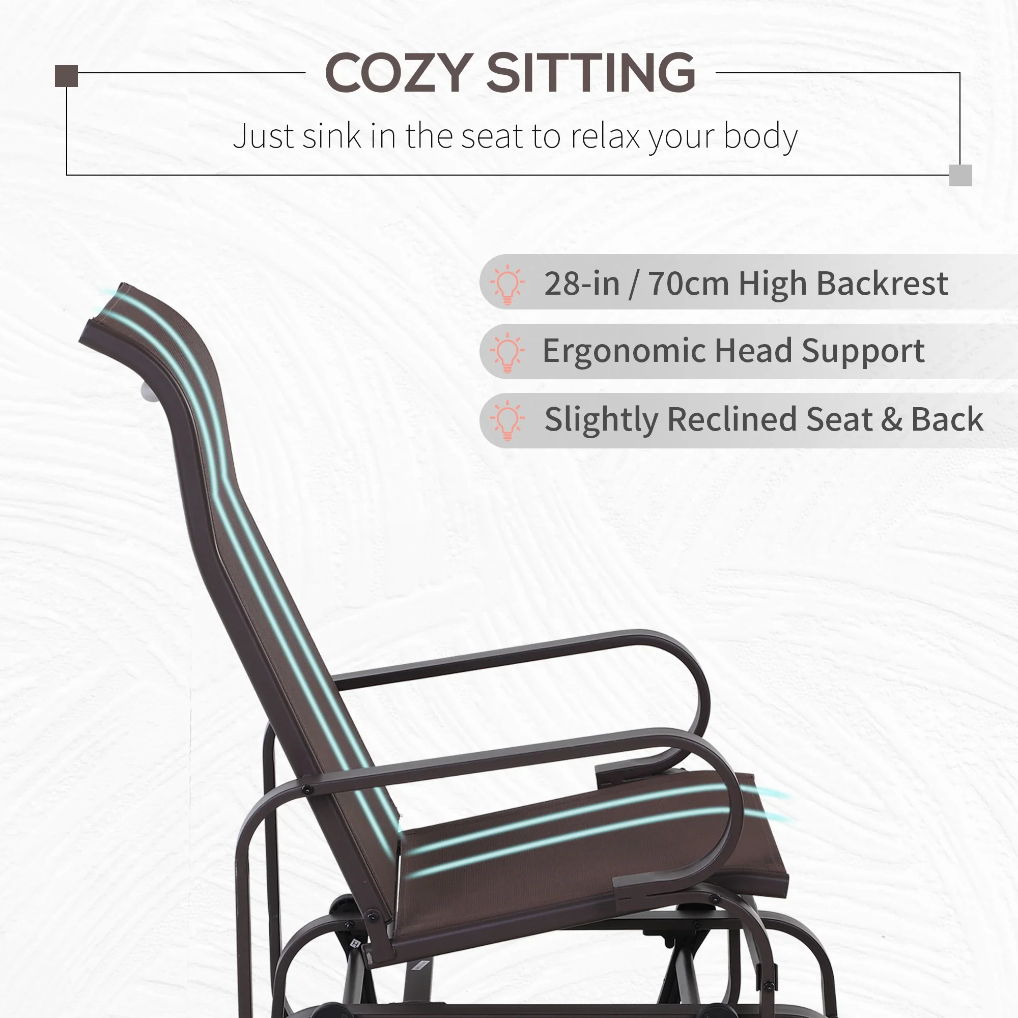 Patio Glider with Mesh Fabric, Outdoor Rocking Chair, Brown - Image 5