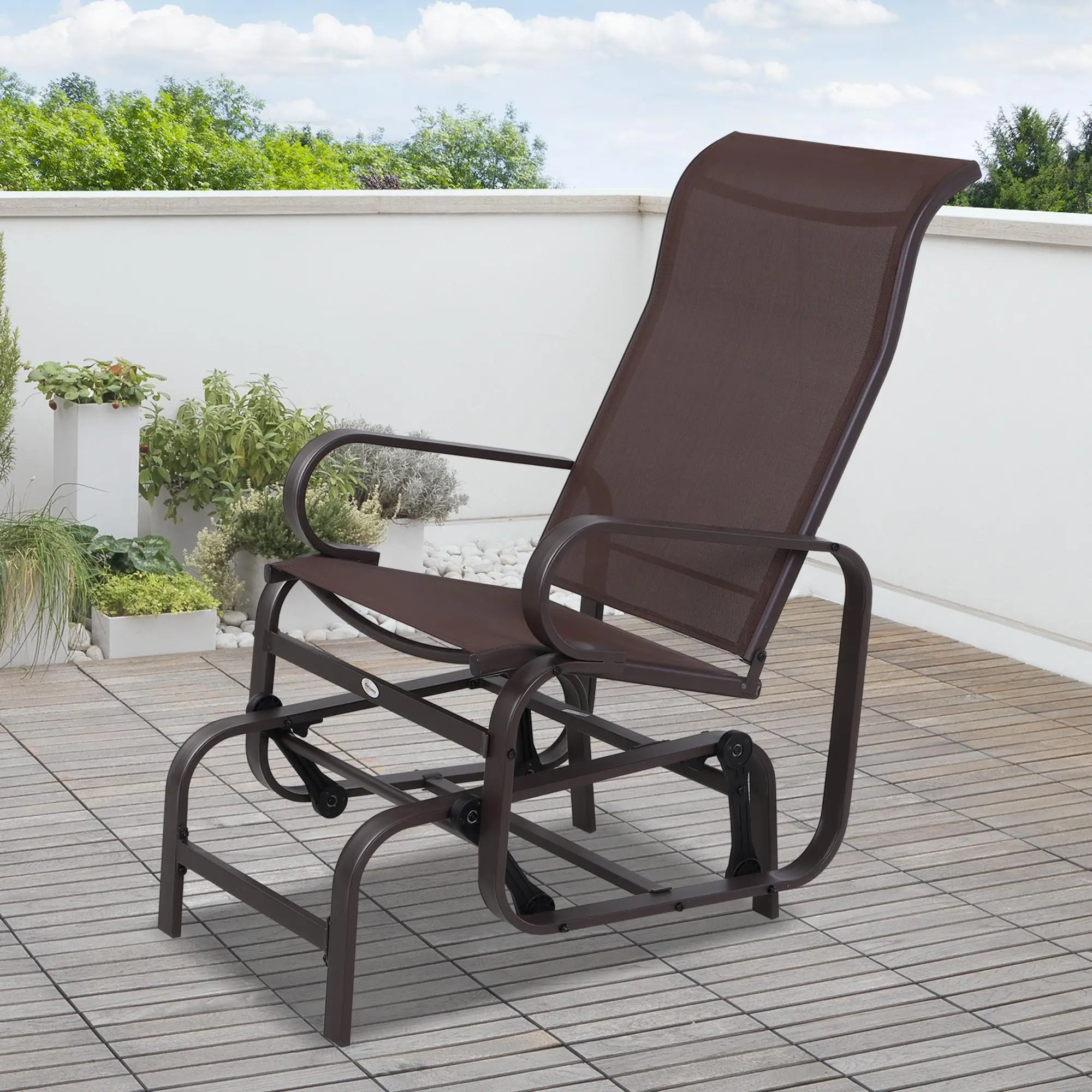 Patio Glider with Mesh Fabric, Outdoor Rocking Chair, Brown - Image 7
