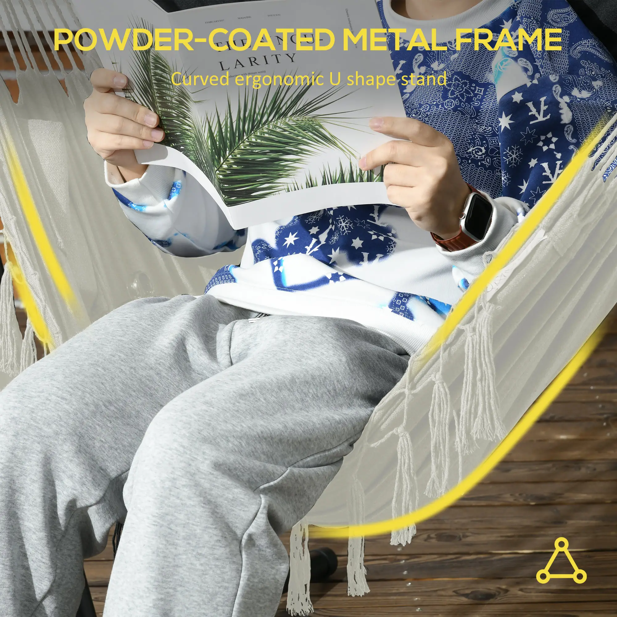 Patio Hammock Chair With Stand, Outdoor Swing, Cream - Image 4