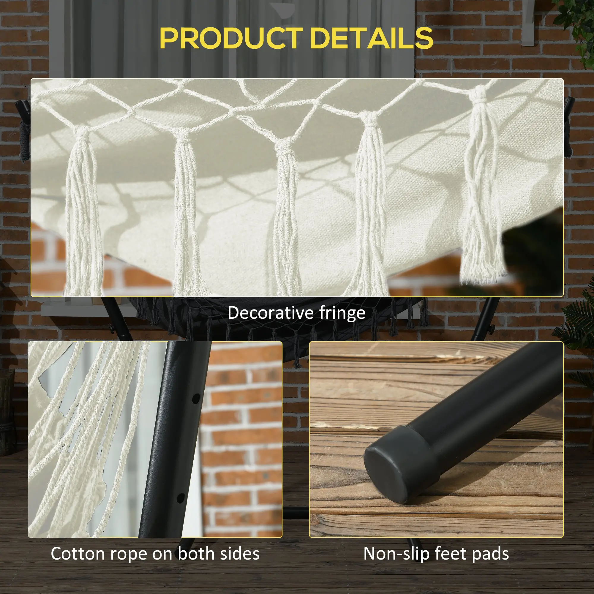 Patio Hammock Chair With Stand, Outdoor Swing, Cream - Image 6