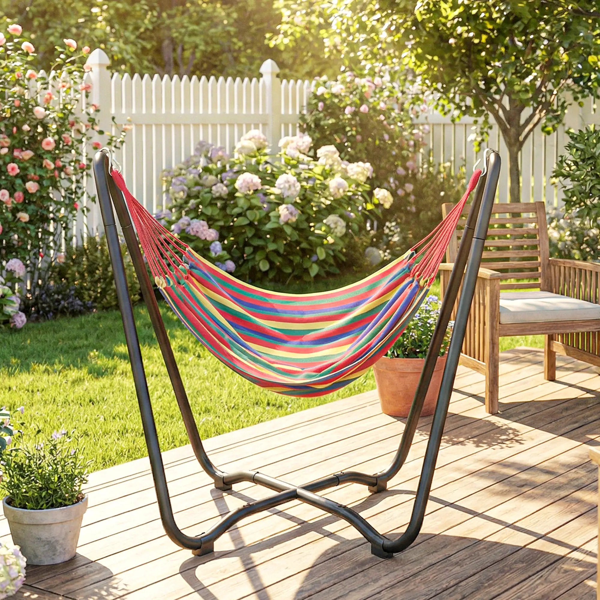 Patio Hammock With Stand, Fabric Outdoor Bed, Multi-Colored - Image 10