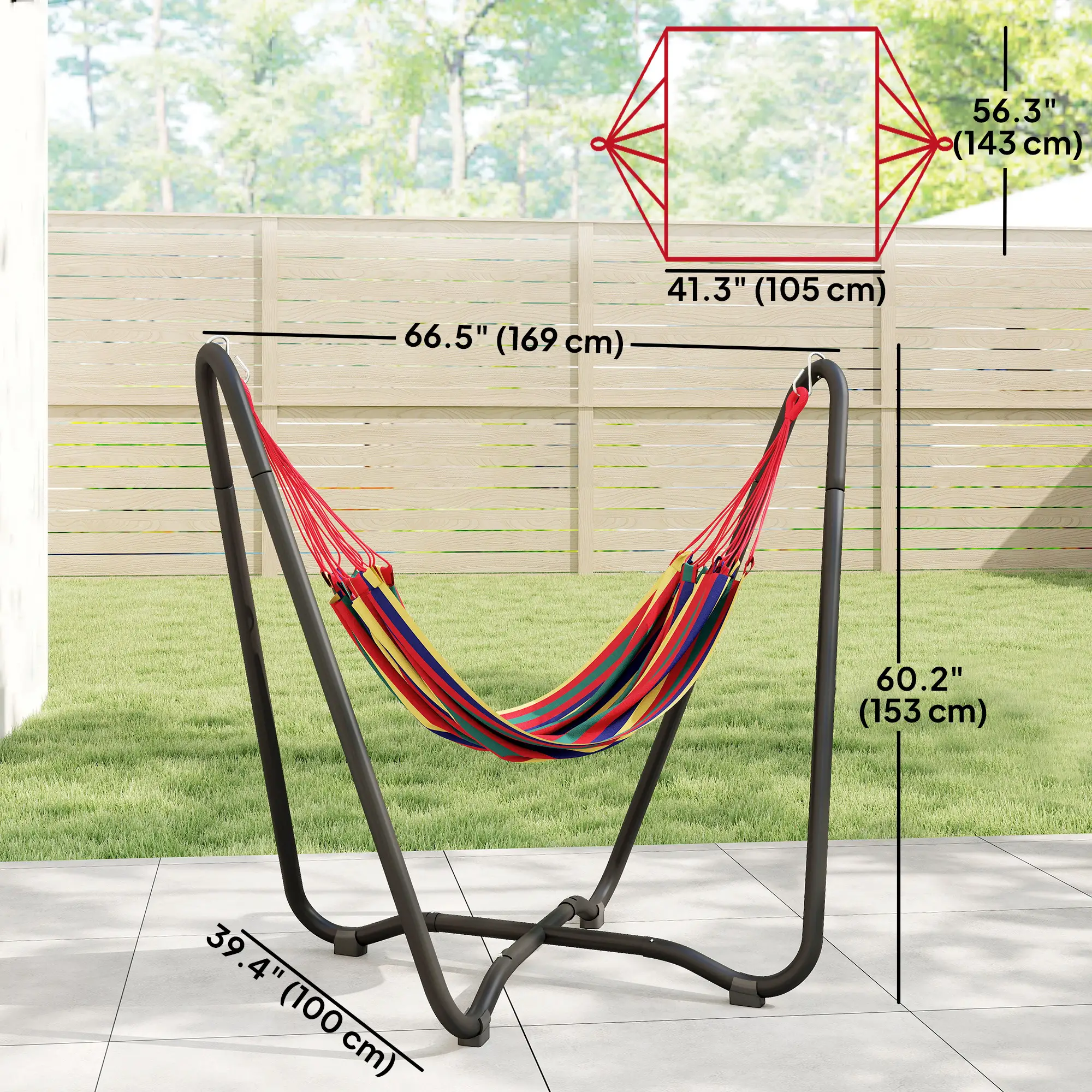 Patio Hammock With Stand, Fabric Outdoor Bed, Multi-Colored - Image 3