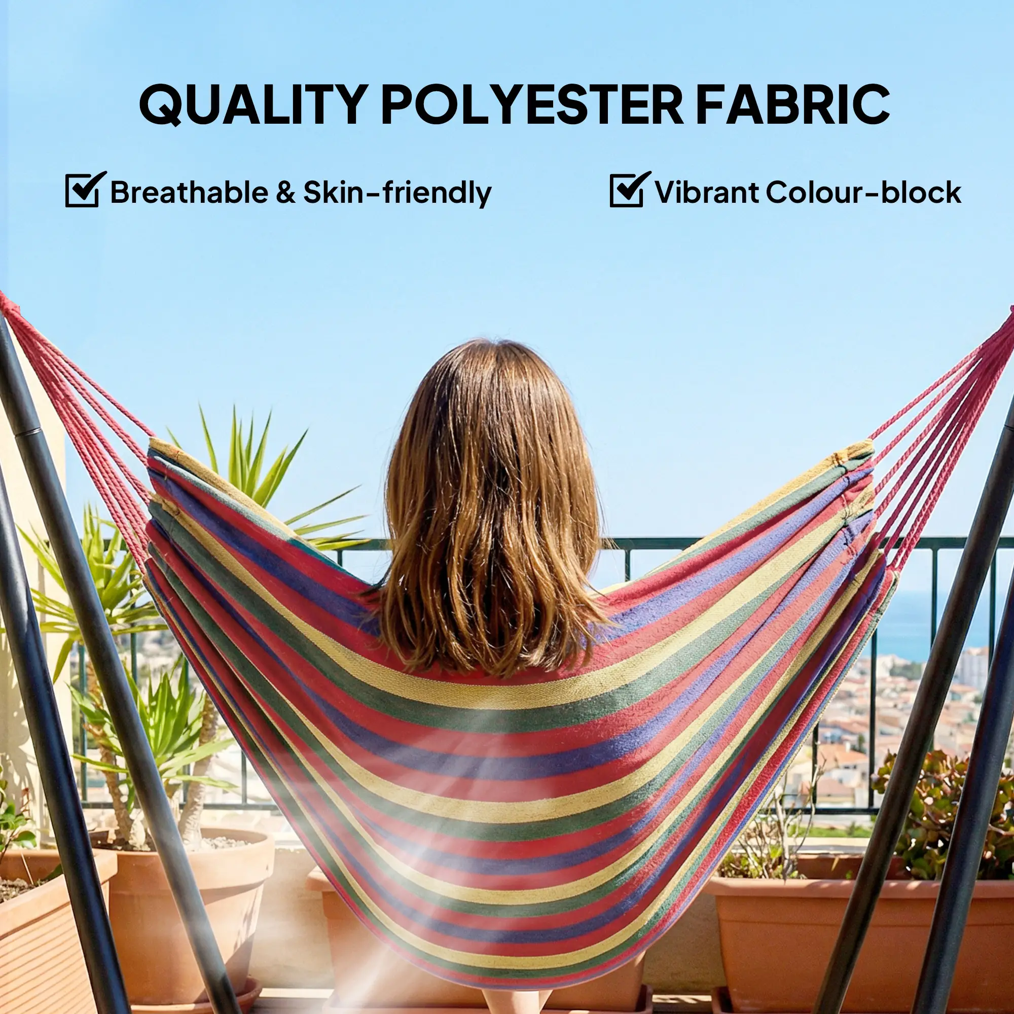Patio Hammock With Stand, Fabric Outdoor Bed, Multi-Colored - Image 5