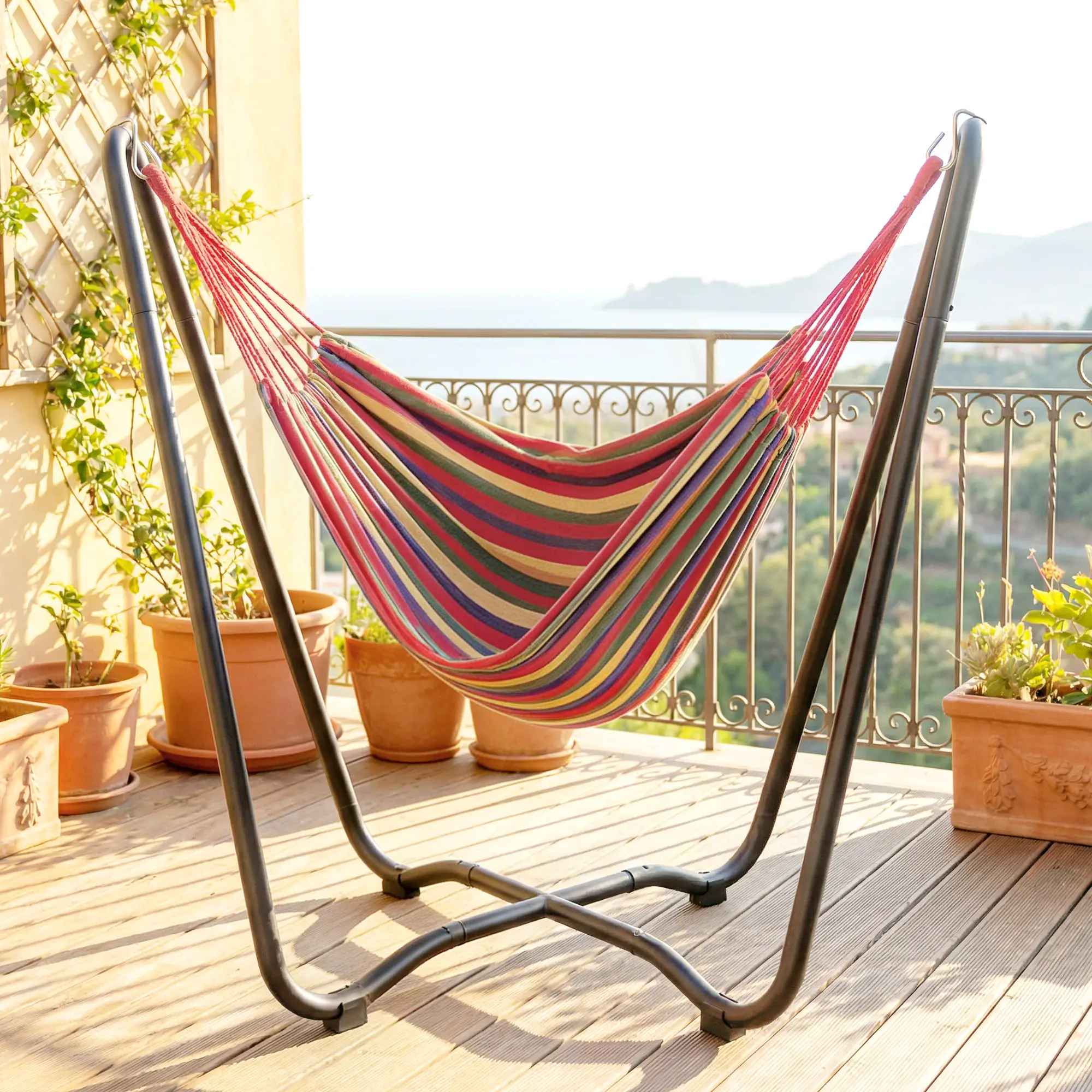 Patio Hammock With Stand, Fabric Outdoor Bed, Multi-Colored - Image 9