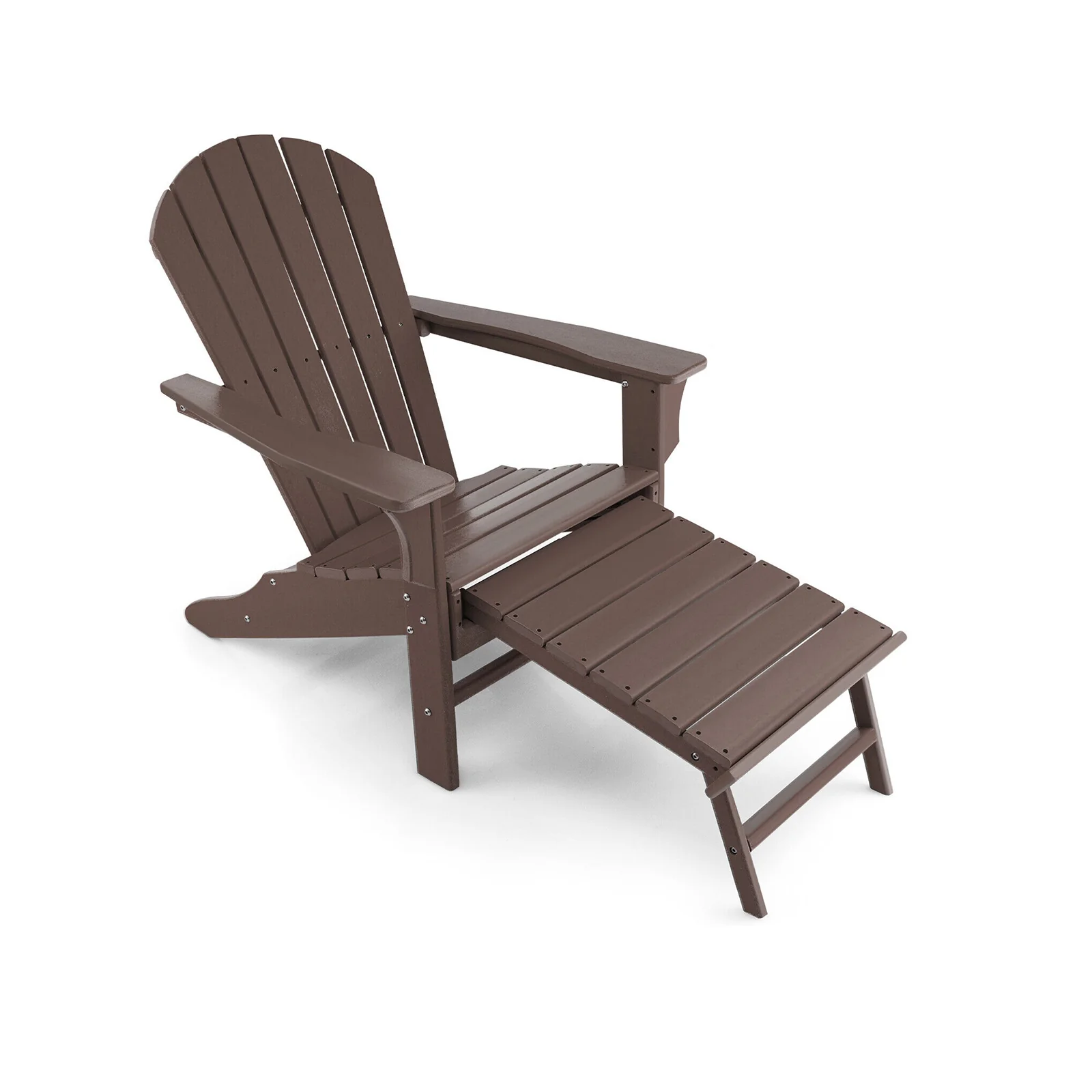 Patio HDPE Adirondack Chair With Retractable Ottoman, Brown