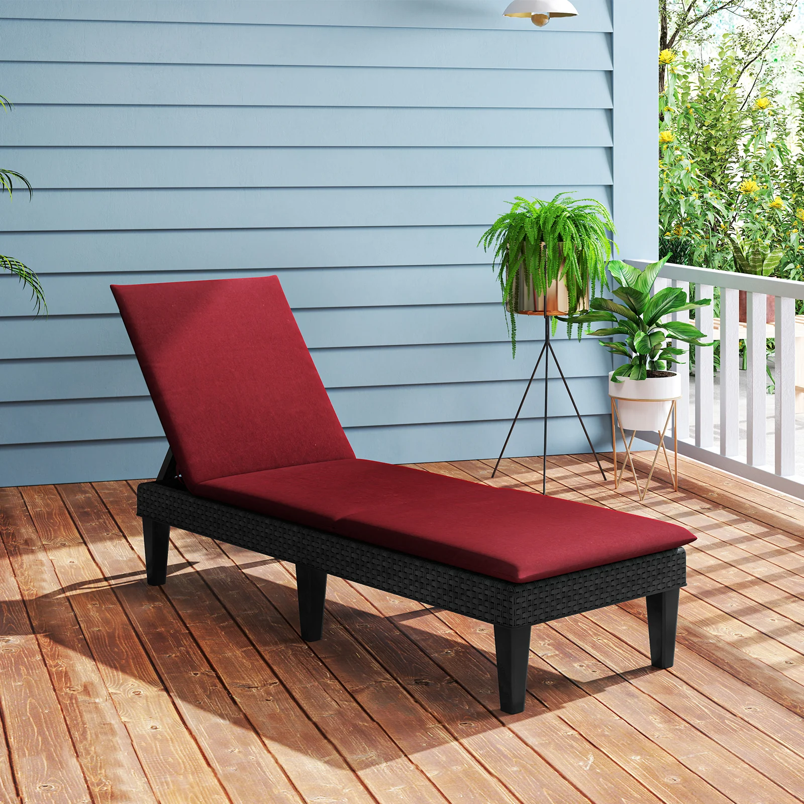 Patio Lounge Chair, 3-Position Adjustable Backrest, Red - Image 2