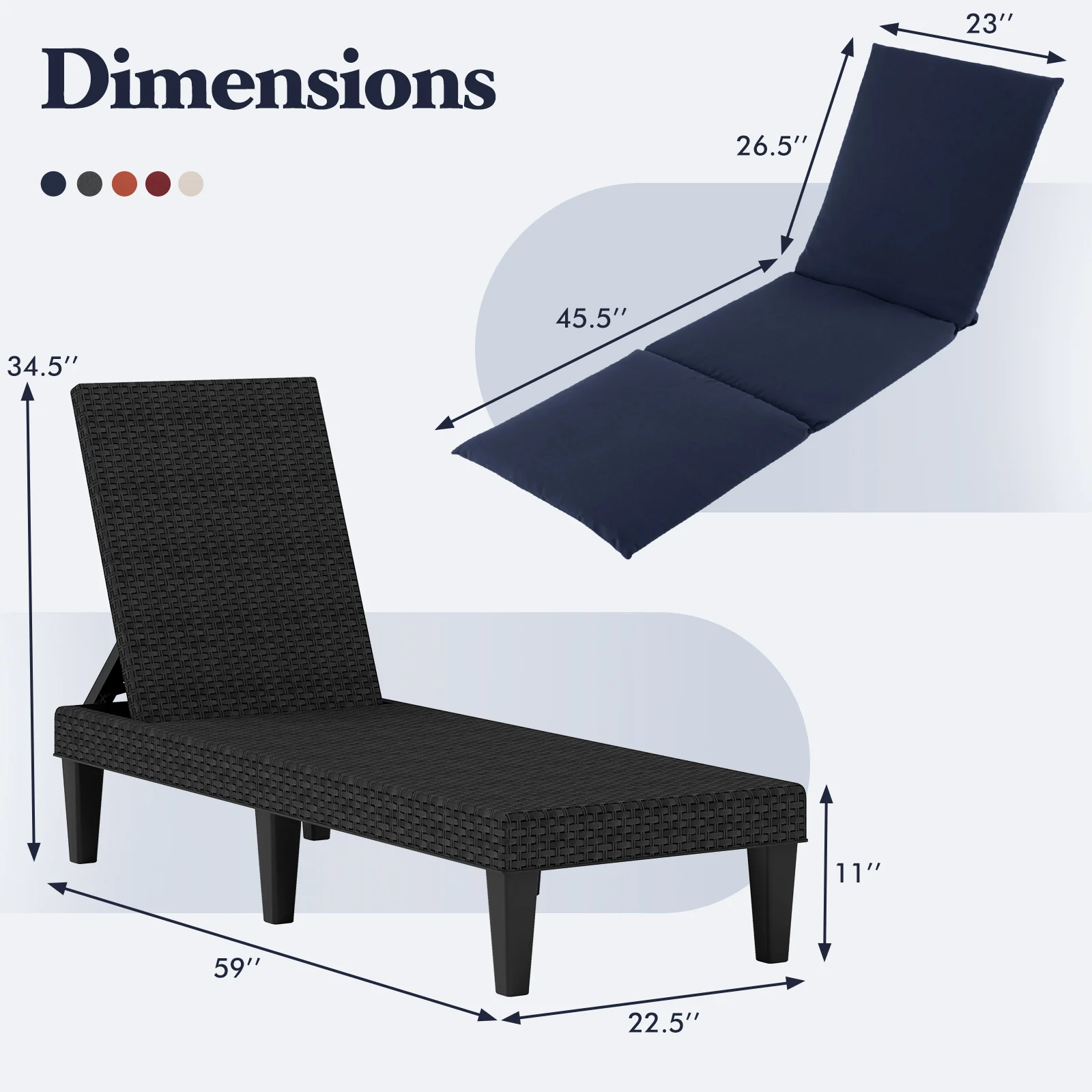 Patio Lounge Chair, 3-Position Adjustable, Blue - Image 4