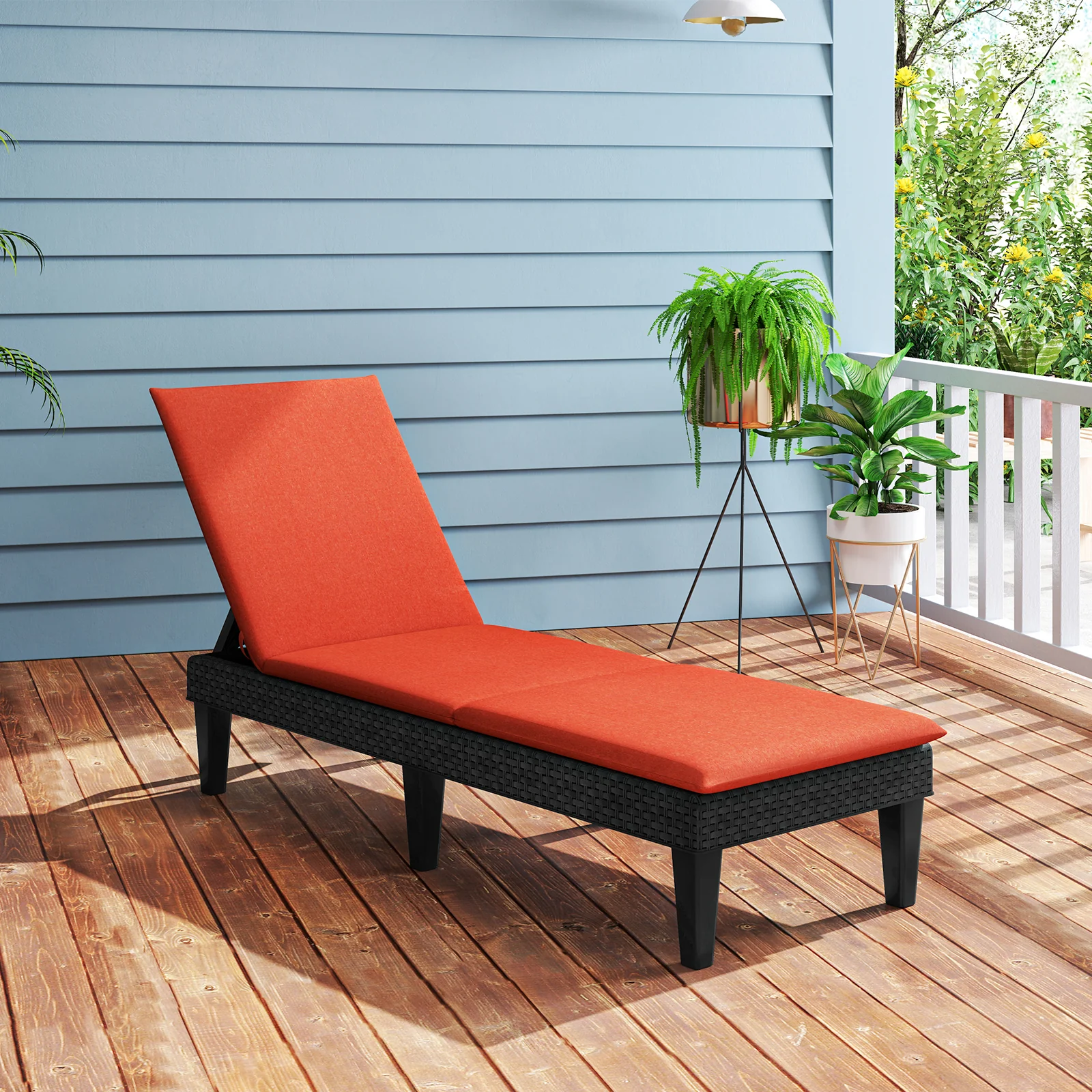 Patio Lounge Chair, Adjustable Backrest, Cushion, Orange - Image 2