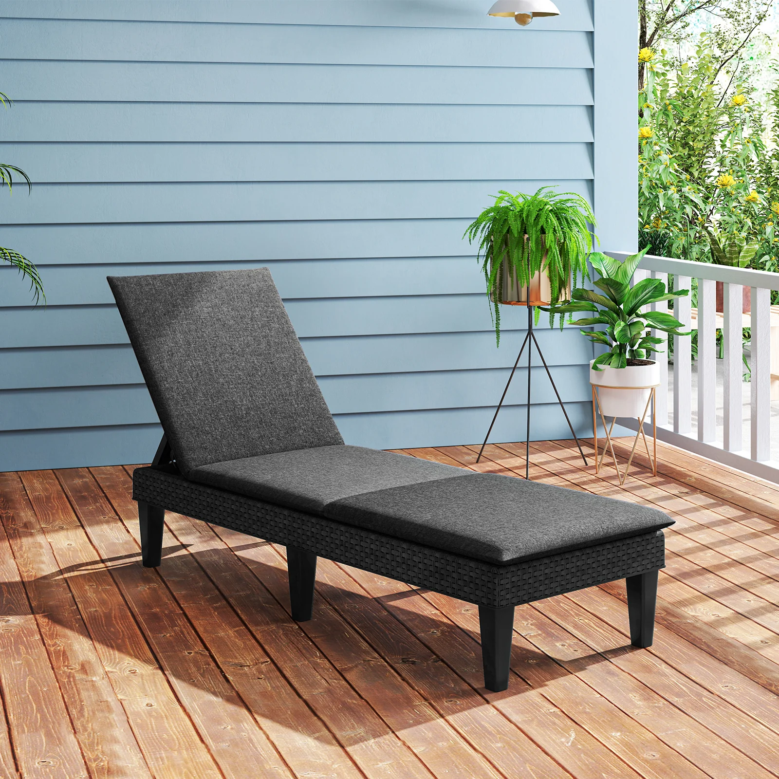 Patio Lounge Chair, Adjustable Backrest, With Cushion, Gray - Image 2