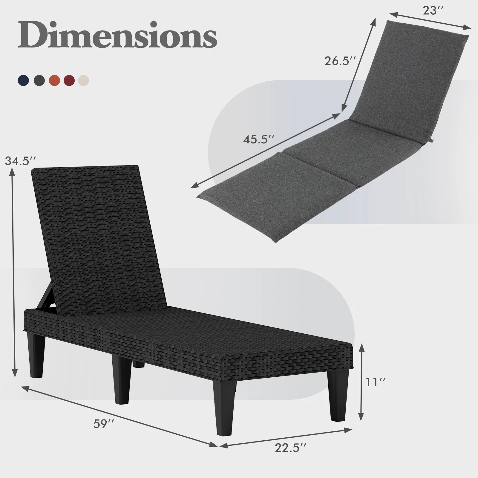 Patio Lounge Chair, Adjustable Backrest, With Cushion, Gray - Image 4