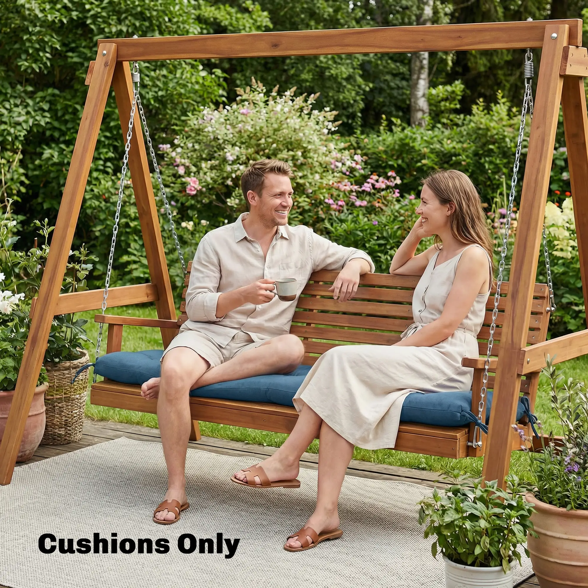 Patio Lounge Chair Cushion, UV50+ with Straps, 78 x 25.6 inch, Blue - Image 10