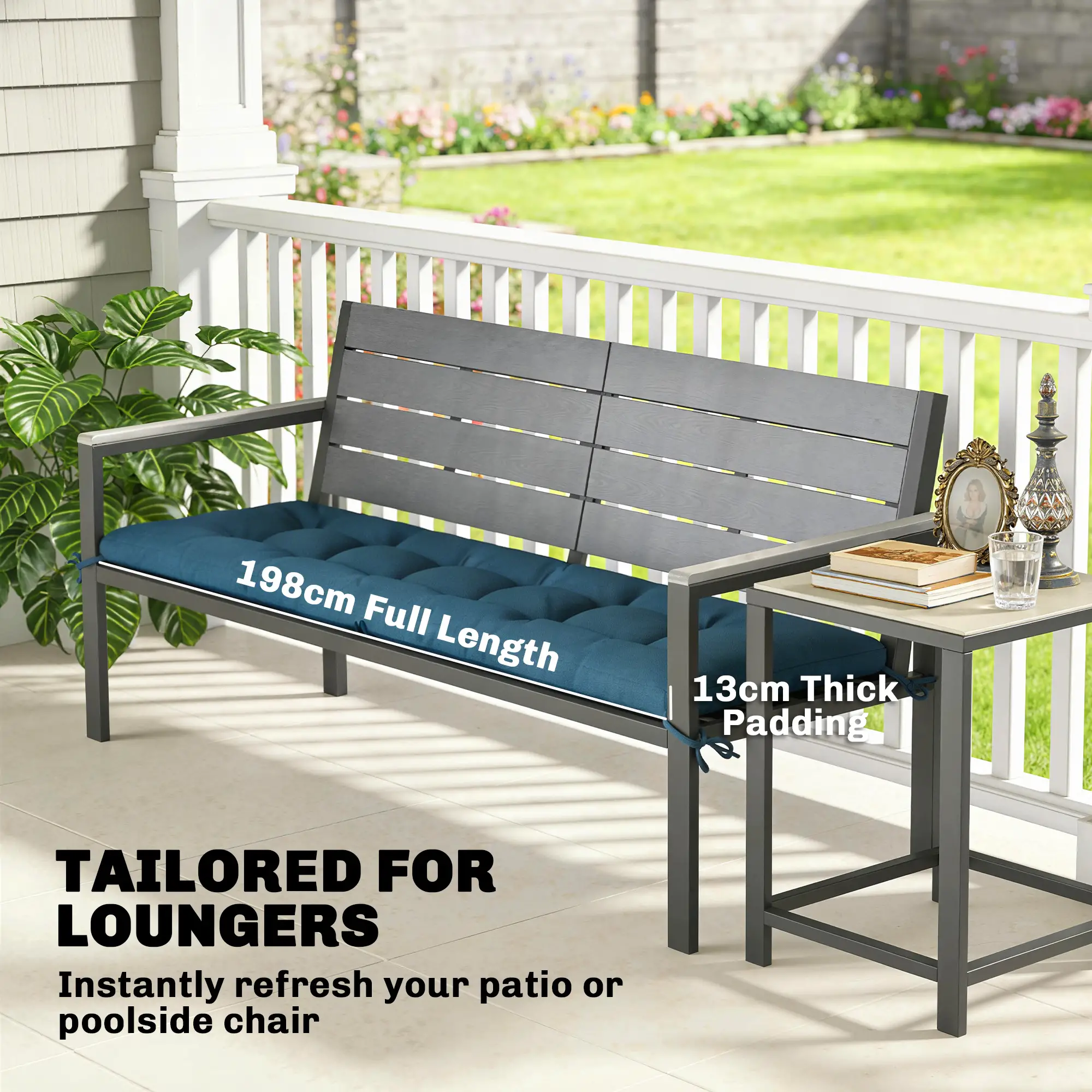 Patio Lounge Chair Cushion, UV50+ with Straps, 78 x 25.6 inch, Blue - Image 4