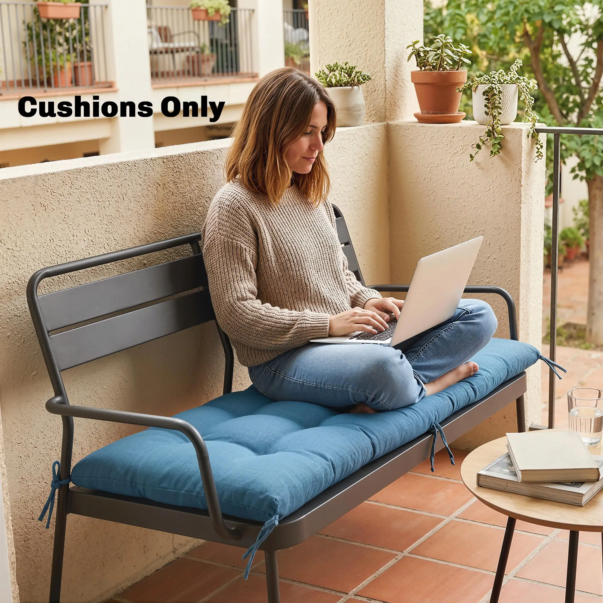 Patio Lounge Chair Cushion, UV50+ with Straps, 78 x 25.6 inch, Blue - Image 9