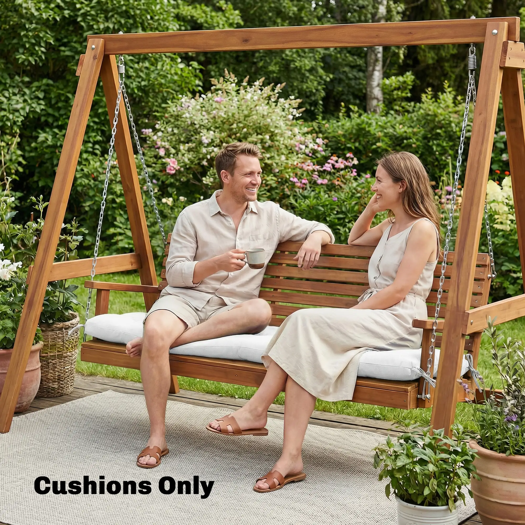 Patio Lounge Chair Cushion, UV50+ With Straps, 78 x 25.6 inch, Cream White - Image 10