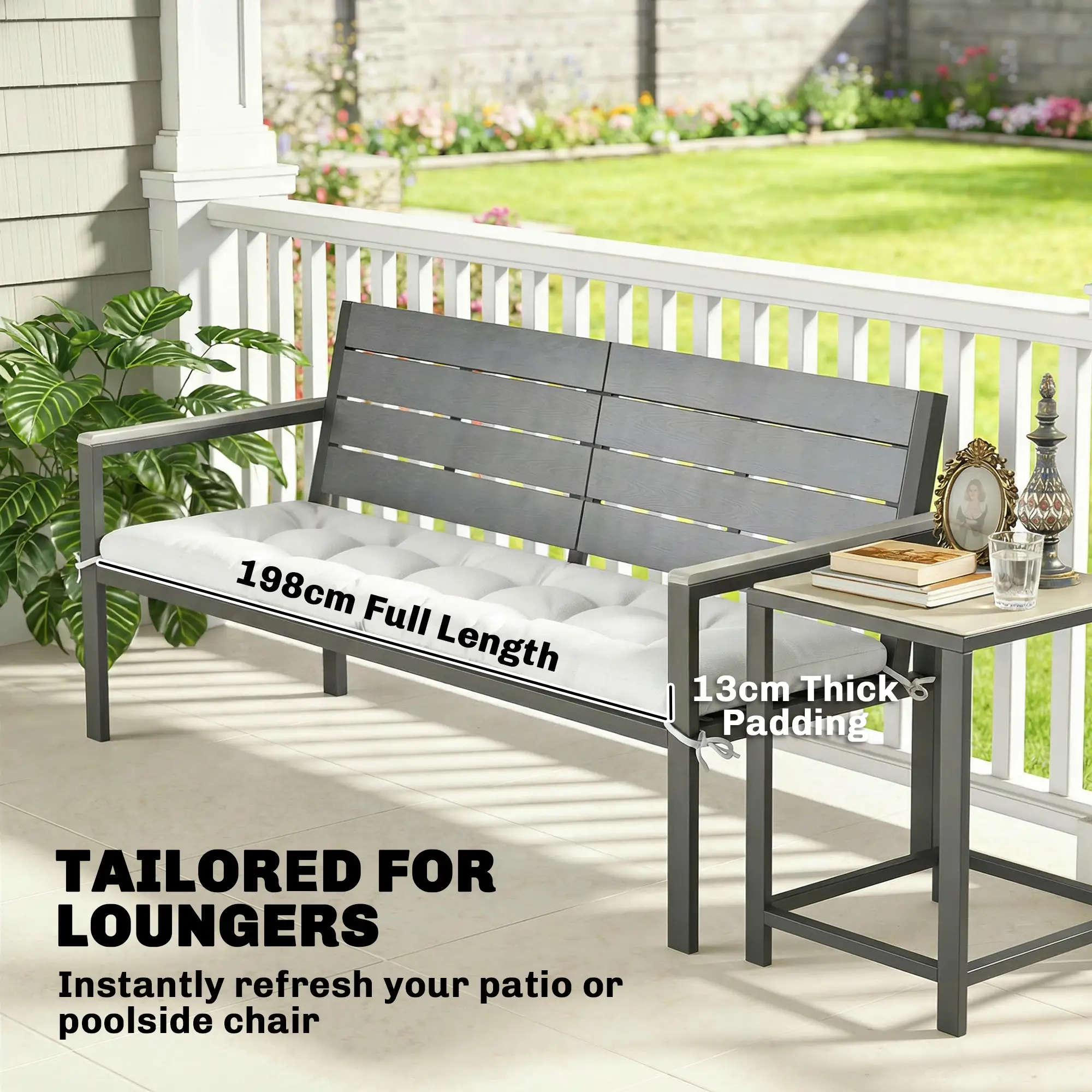 Patio Lounge Chair Cushion, UV50+ With Straps, 78 x 25.6 inch, Cream White - Image 4