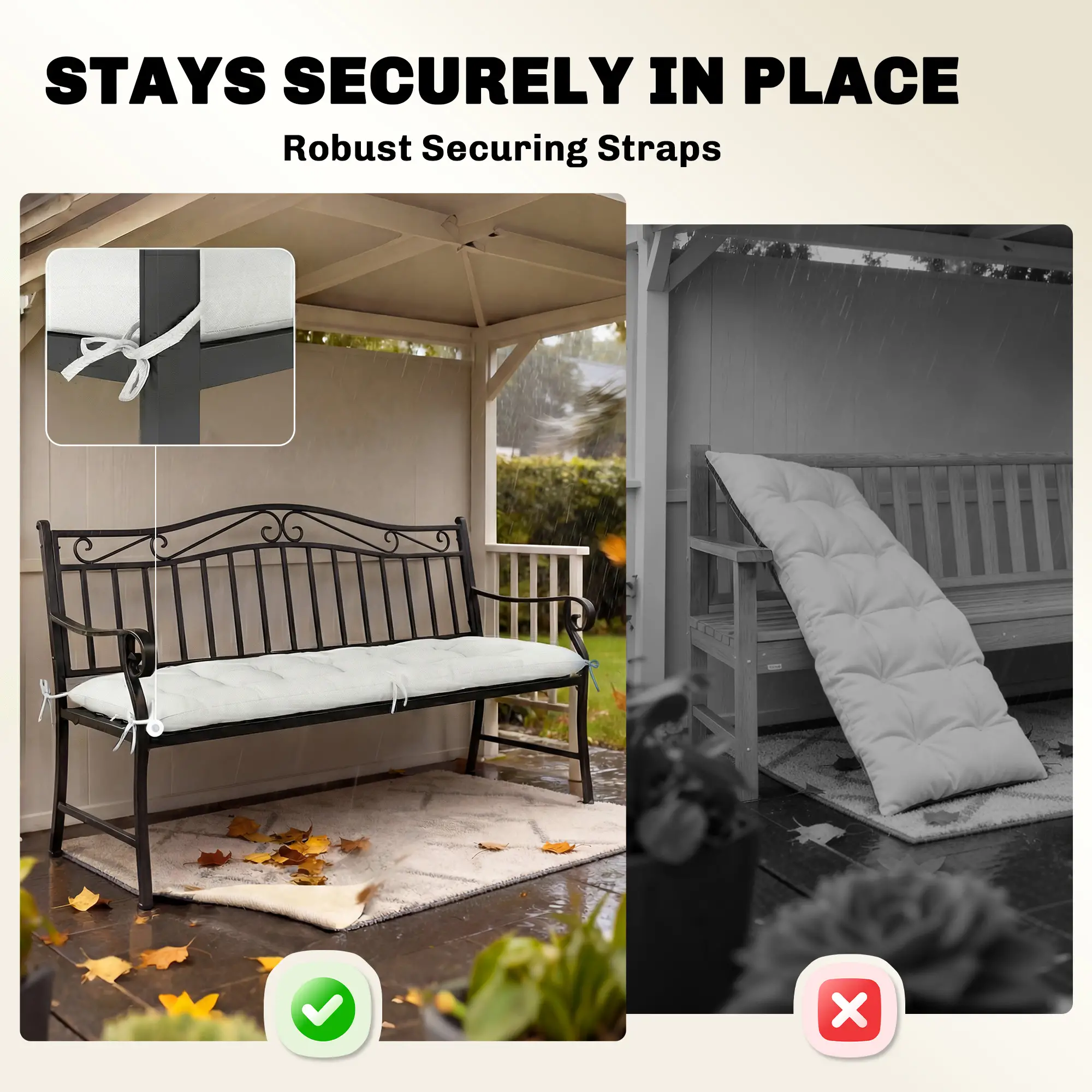 Patio Lounge Chair Cushion, UV50+ With Straps, 78 x 25.6 inch, Cream White - Image 7