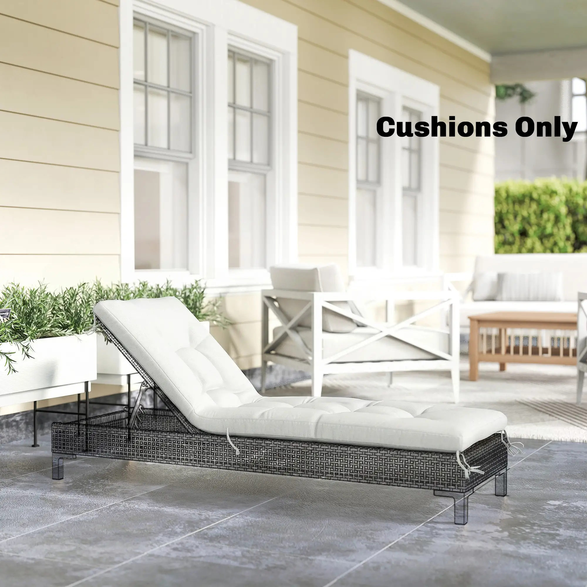 Patio Lounge Chair Cushion, UV50+ With Straps, 78 x 25.6 inch, Cream White - Image 8
