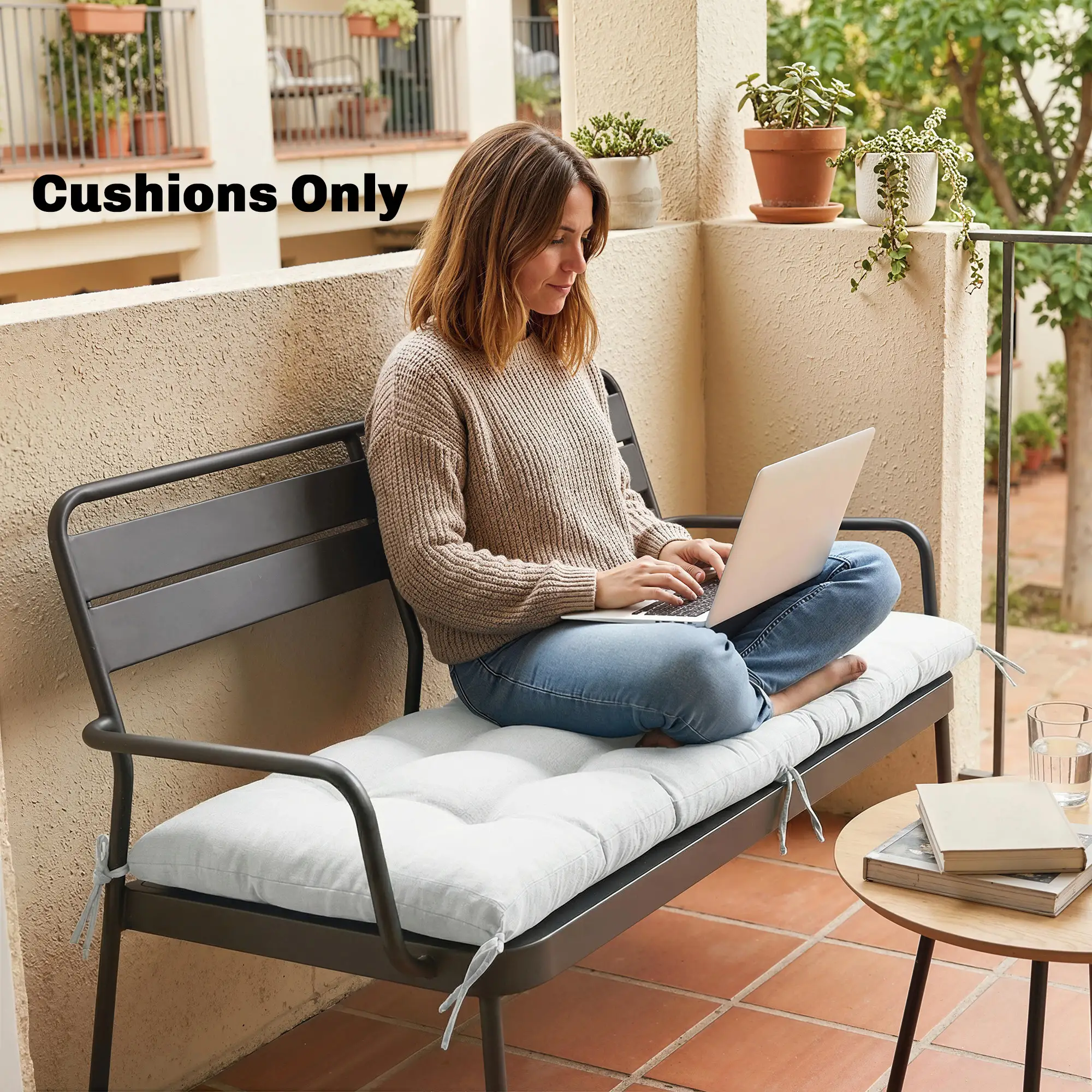 Patio Lounge Chair Cushion, UV50+ With Straps, 78 x 25.6 inch, Cream White - Image 9