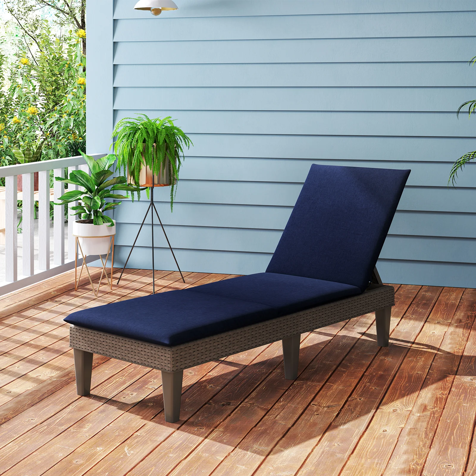 Patio Lounge Recliner Chair, Adjustable Backrest, Navy - Image 2