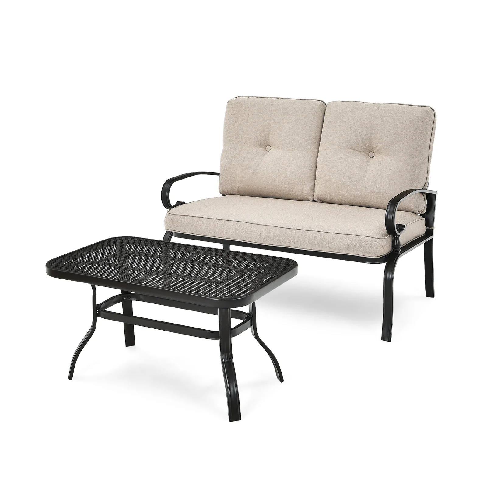 Patio Loveseat Bench Table Set, 2 Pieces, Beige - Image 4