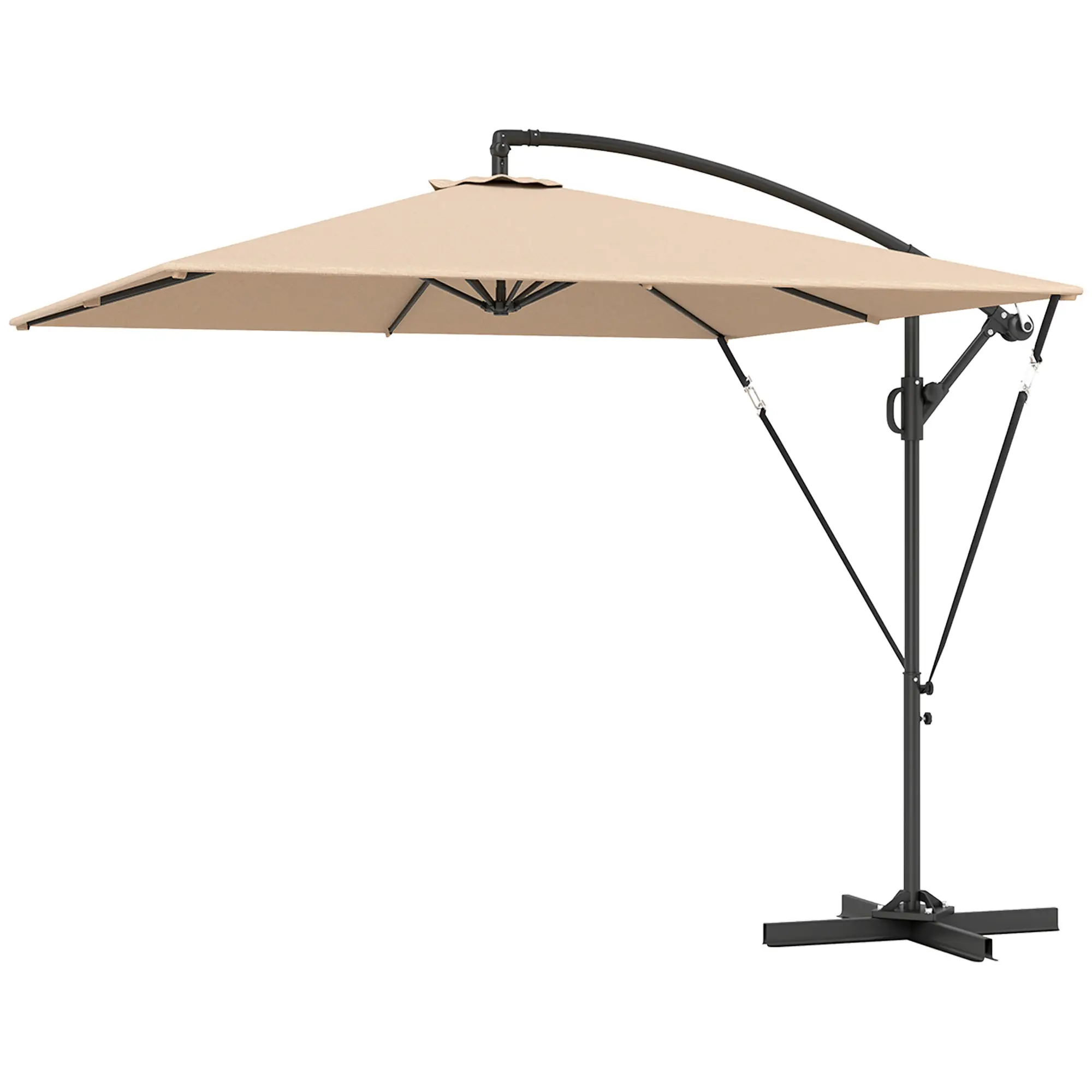 Patio Offset Umbrella, UPF 50+ UV Protection, Crank Parasol With Base, Khaki