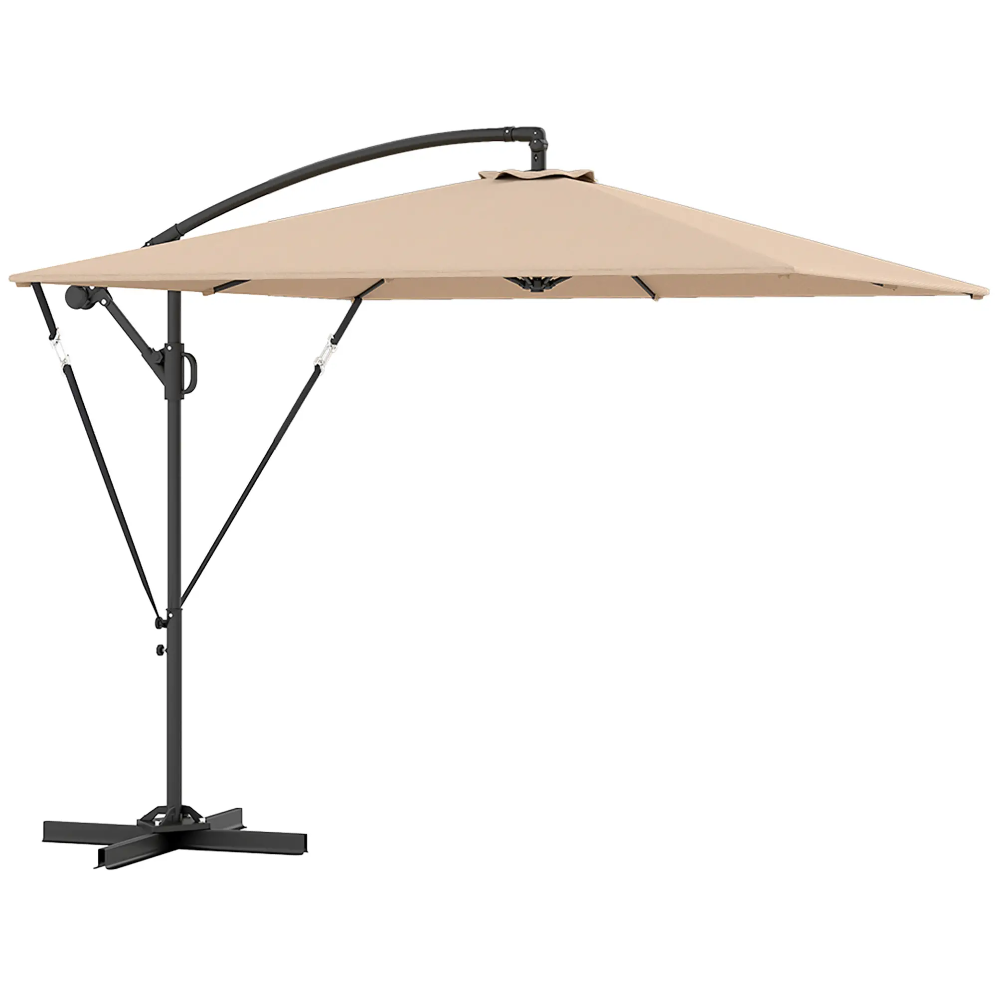 Patio Offset Umbrella, UPF 50+ UV Protection, Crank Parasol With Base, Khaki - Image 11