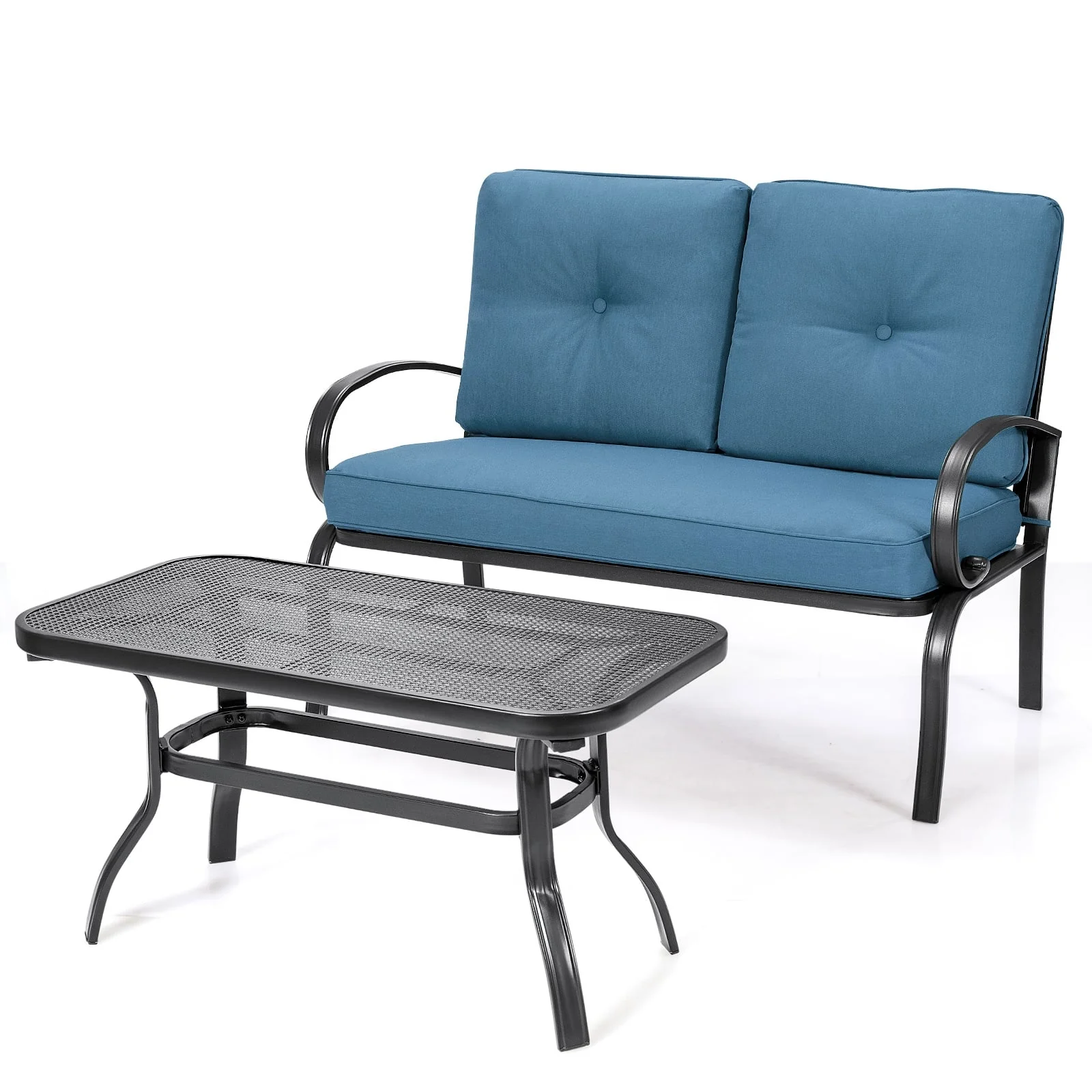 Patio Outdoor Cushioned Coffee Table Seat, Blue