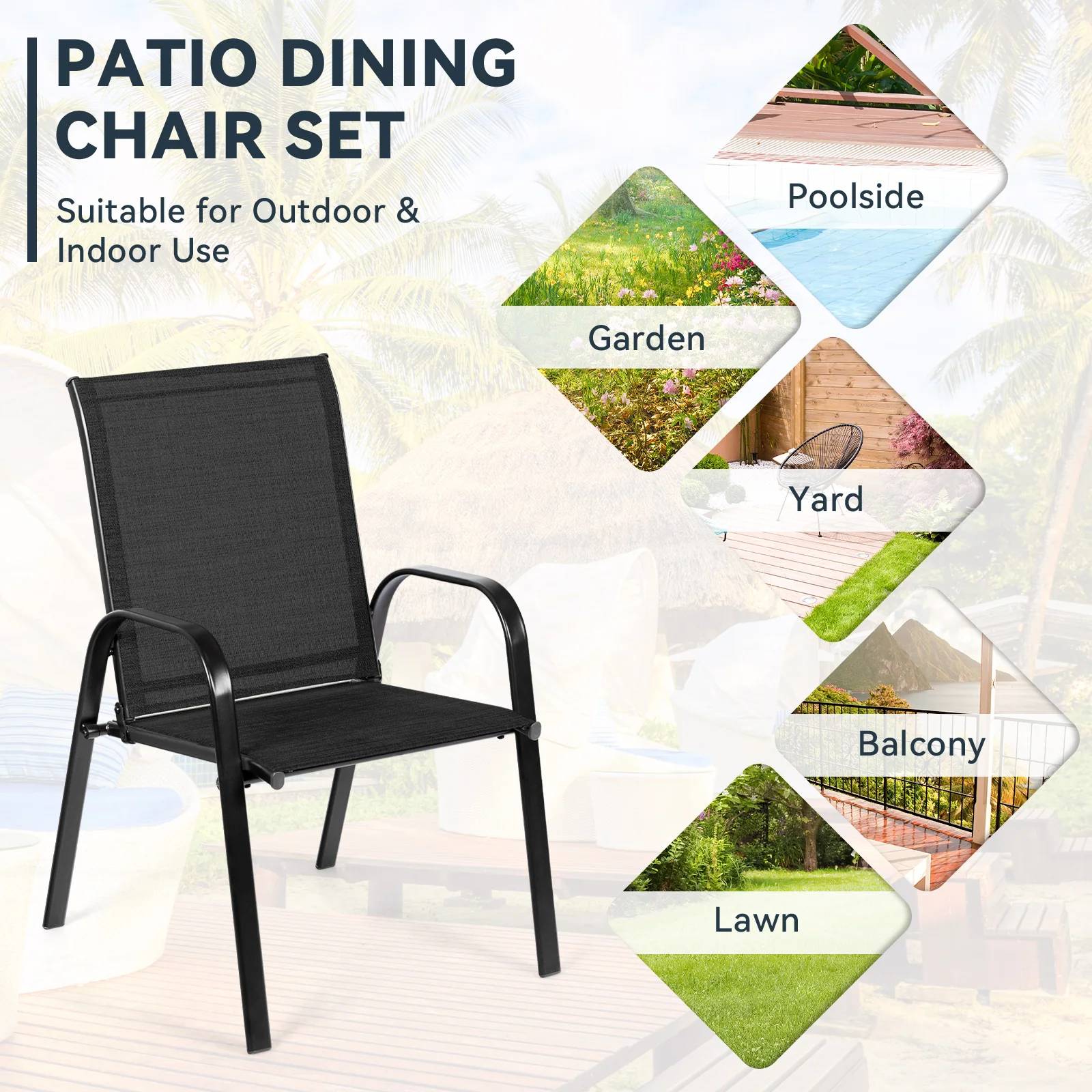 Patio Outdoor Dining Chair, 2 Pieces, Black - Image 10