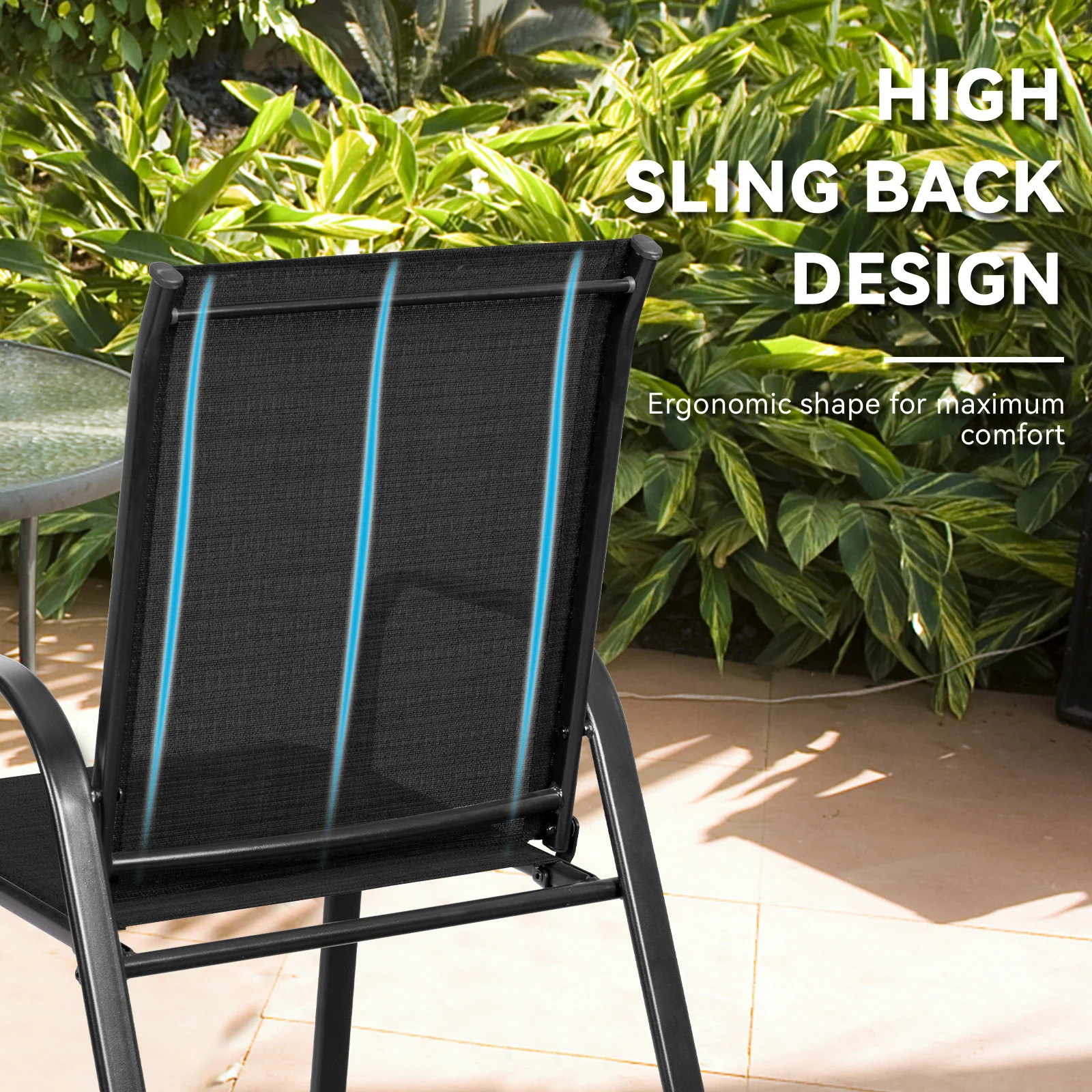 Patio Outdoor Dining Chair, 2 Pieces, Black - Image 3
