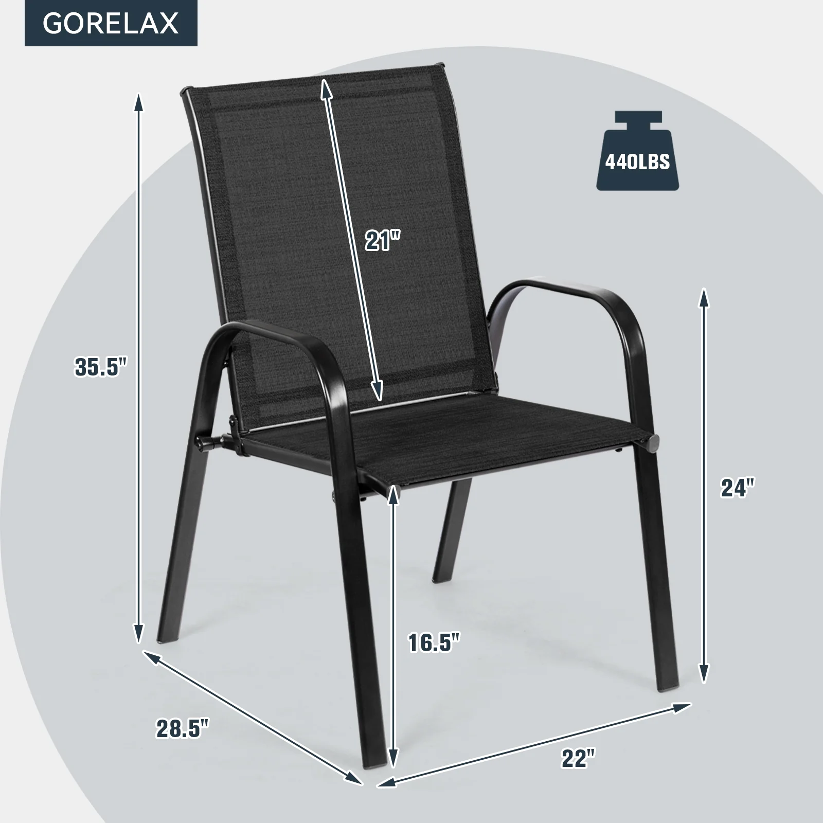 Patio Outdoor Dining Chair, 2 Pieces, Black - Image 6