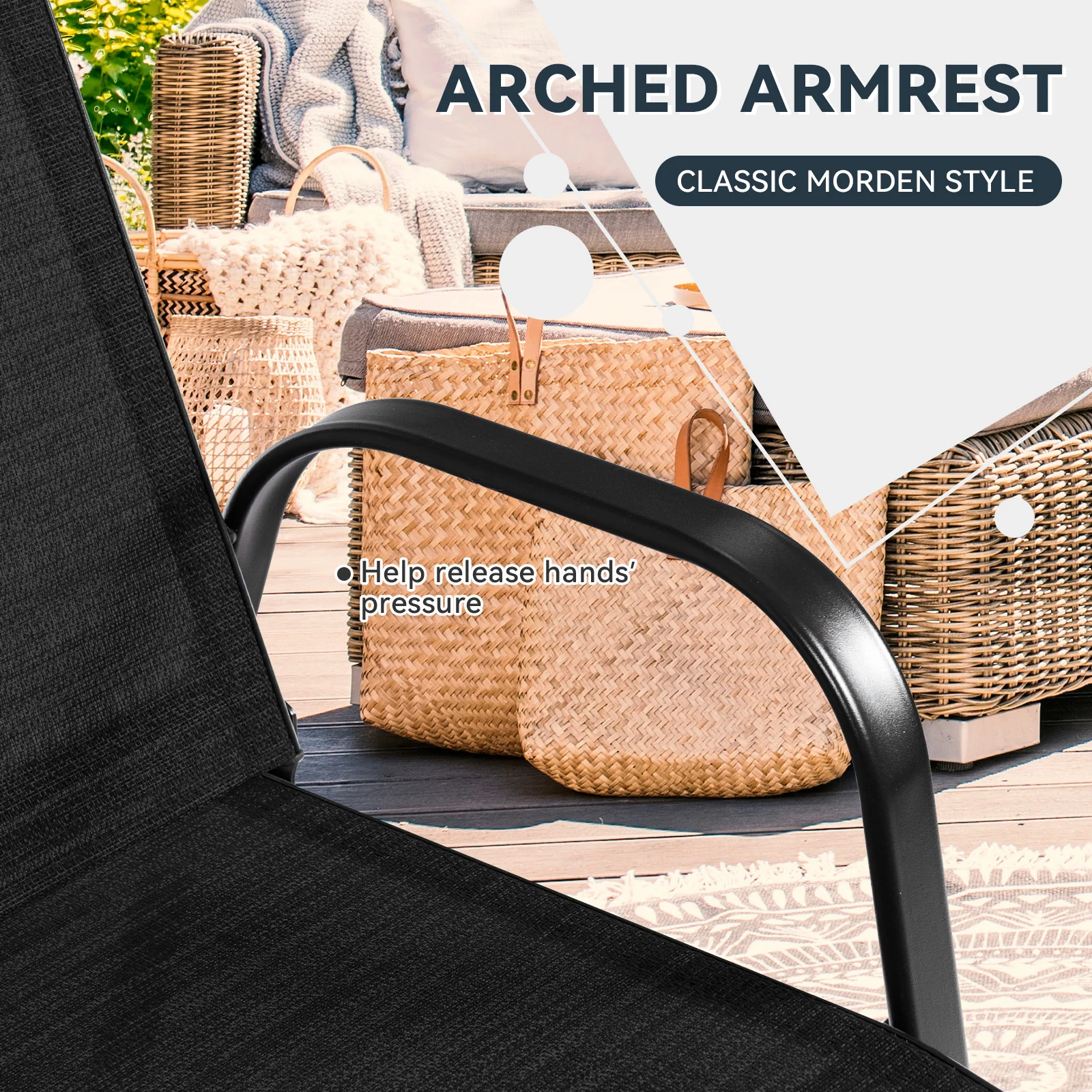 Patio Outdoor Dining Chair, 2 Pieces, Black - Image 8