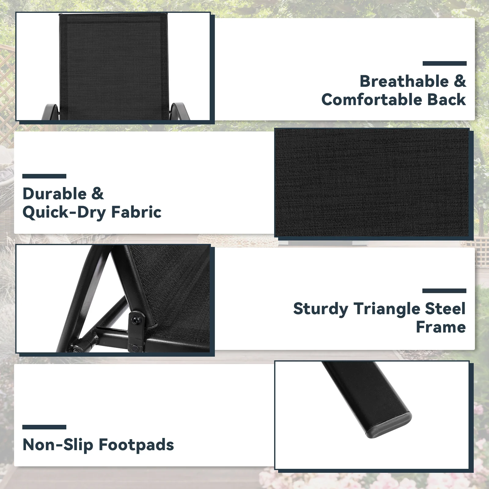 Patio Outdoor Dining Chair, 2 Pieces, Black - Image 9